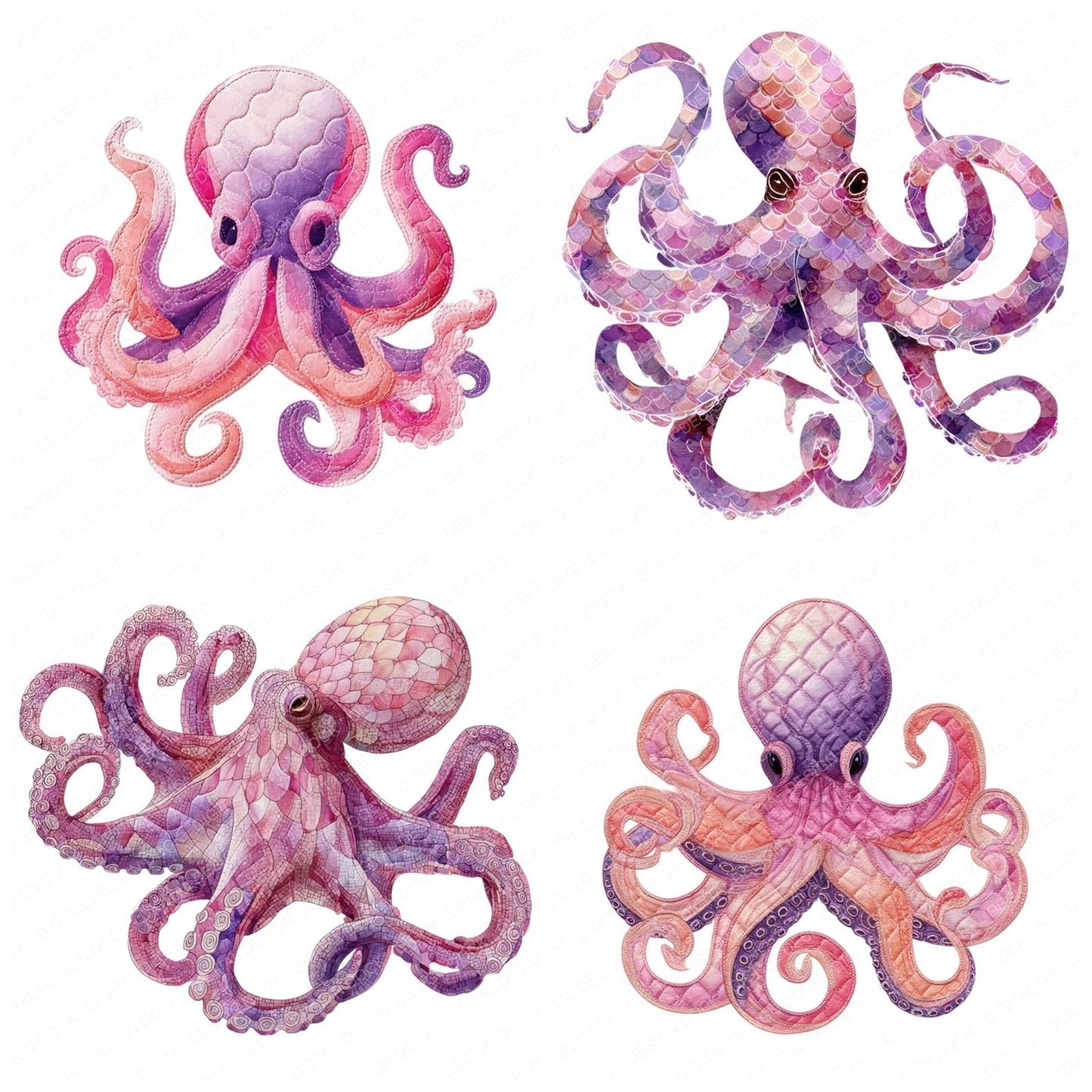 Fabric Octopus Clipart Set (DDD005227)