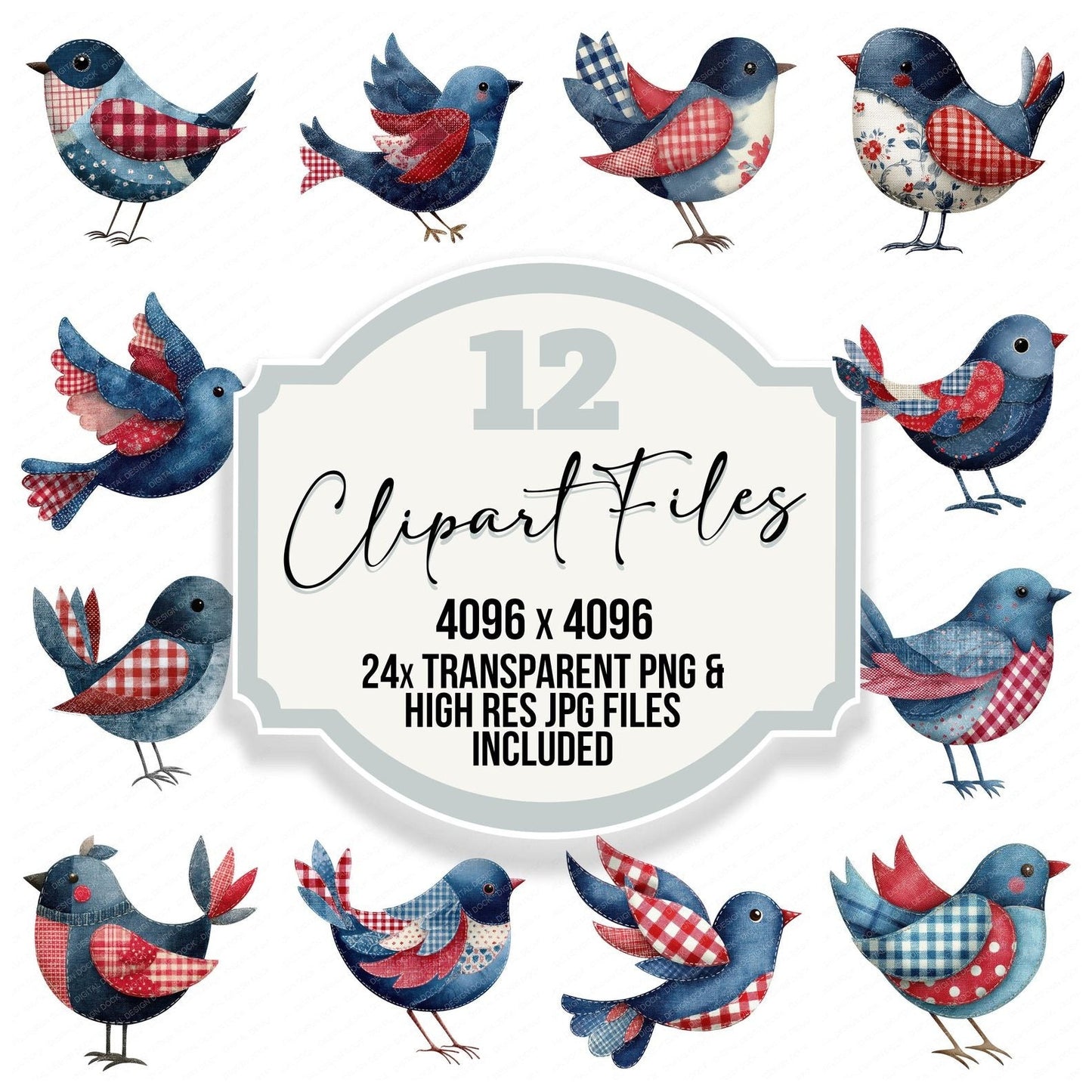 Fabric Patchwork Bird Clipart Set (DDD005232)