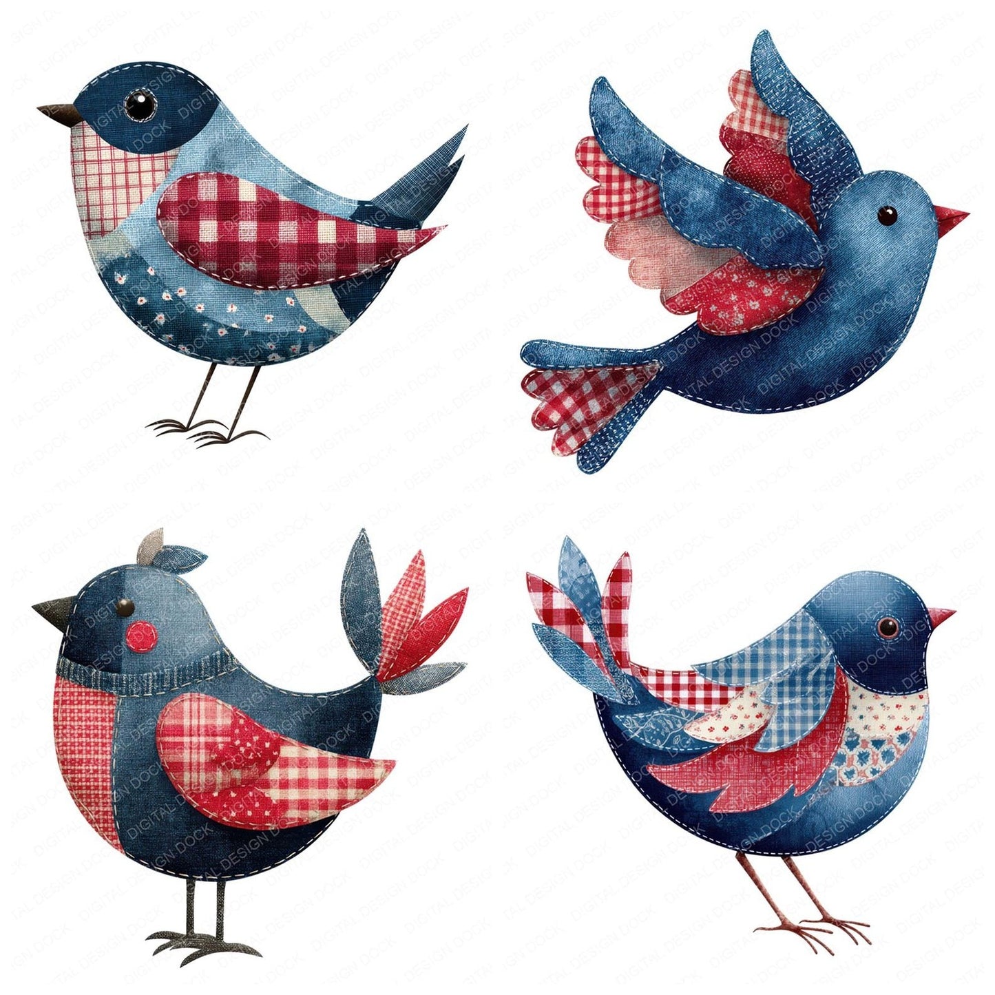 Fabric Patchwork Bird Clipart Set (DDD005232)