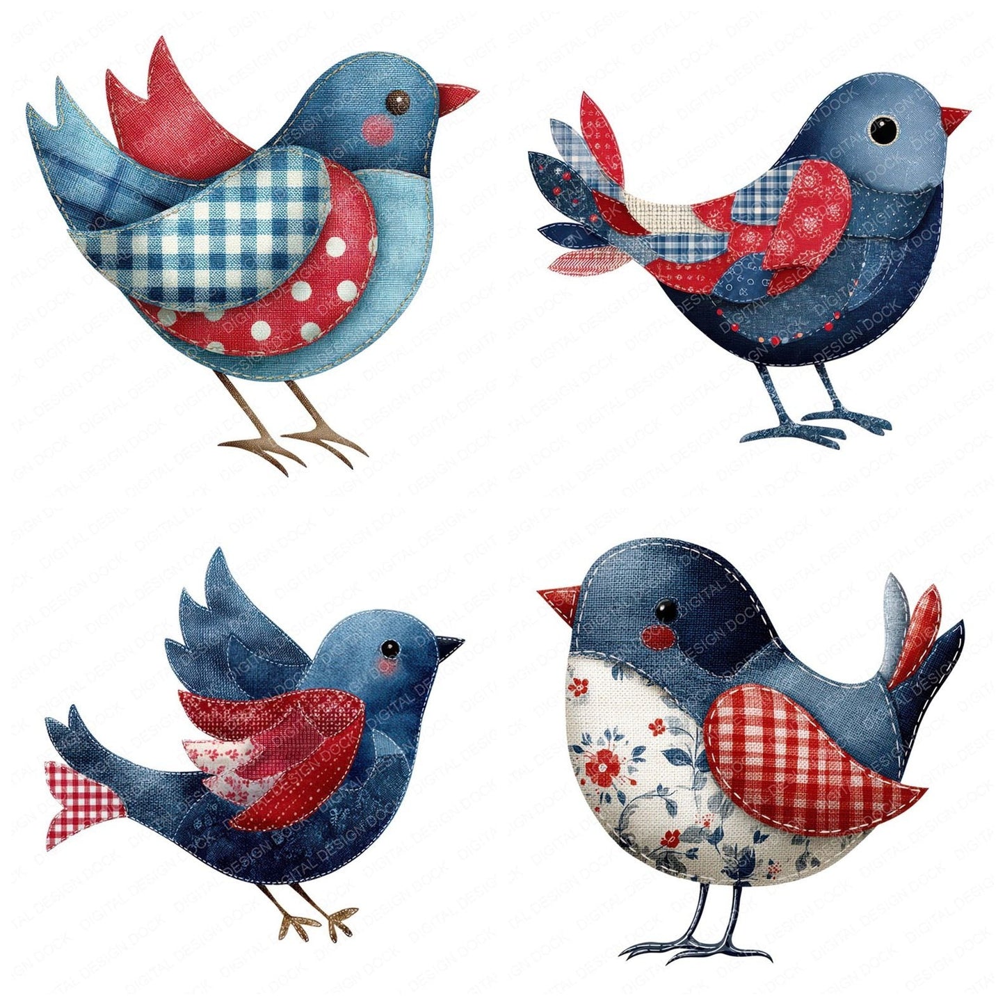 Fabric Patchwork Bird Clipart Set (DDD005232)