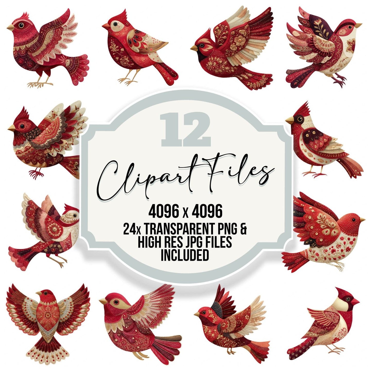 Fabric Patchwork Cardinal Clipart Set (DDD005236)