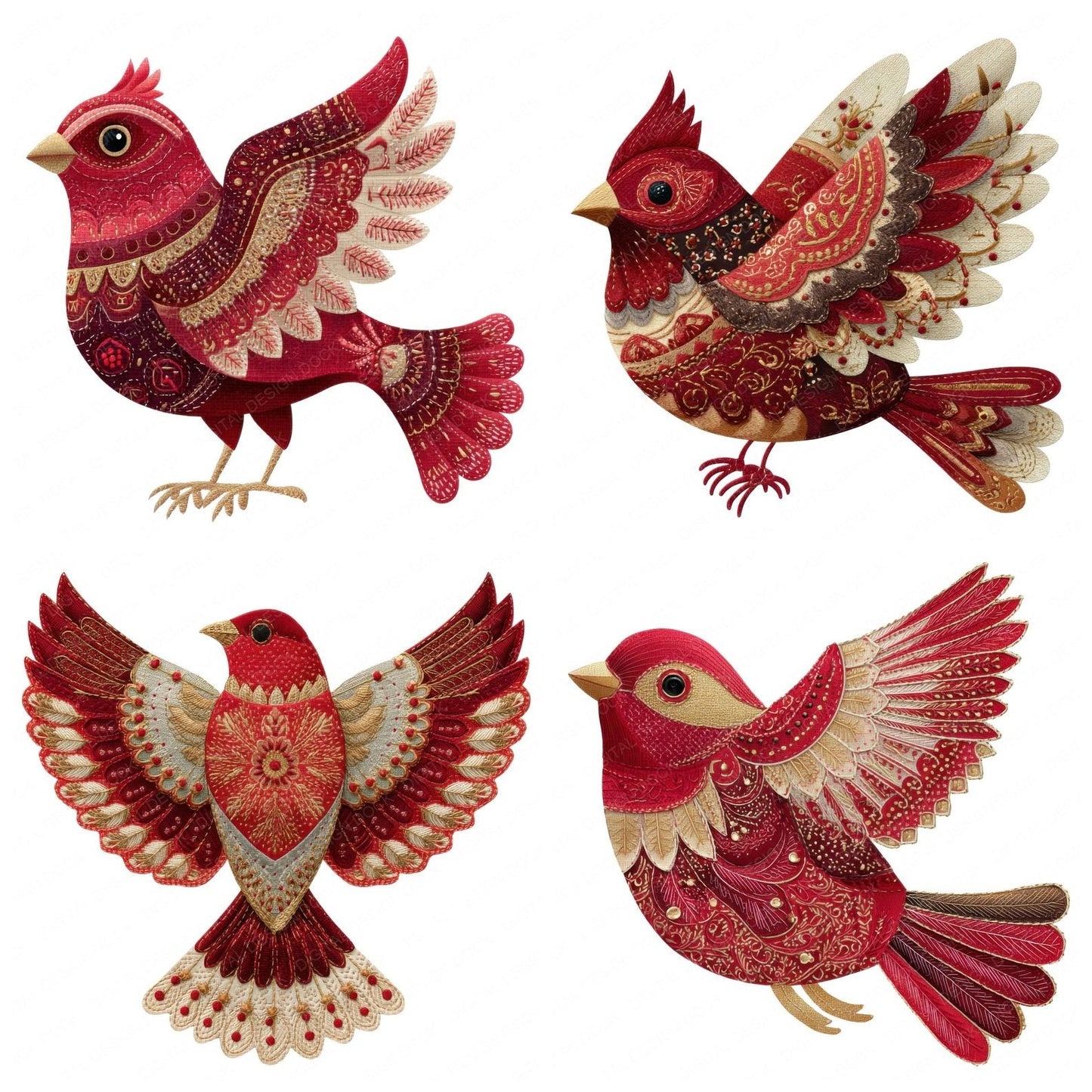 Fabric Patchwork Cardinal Clipart Set (DDD005236)