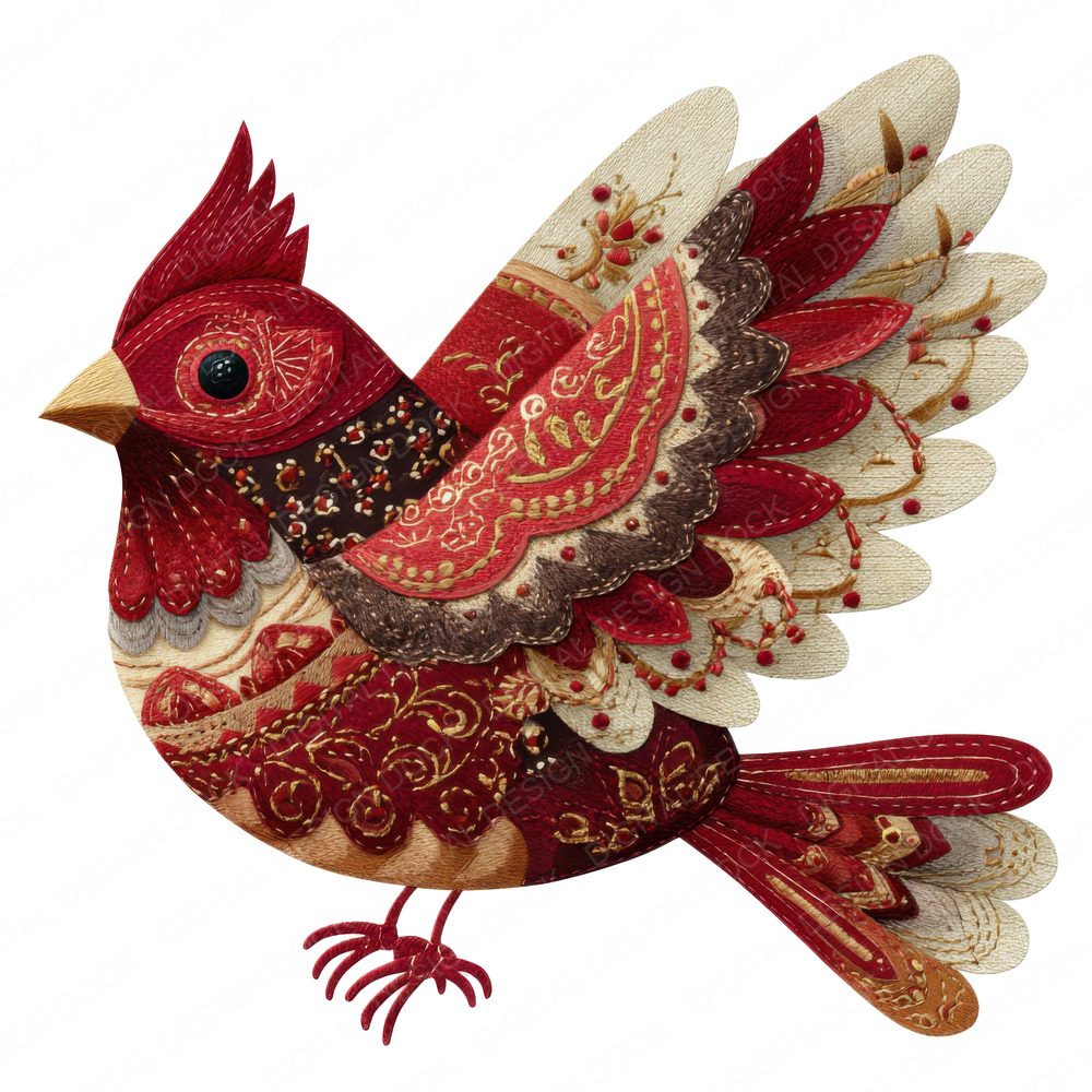 Fabric Patchwork Cardinal Clipart Set (DDD005236)