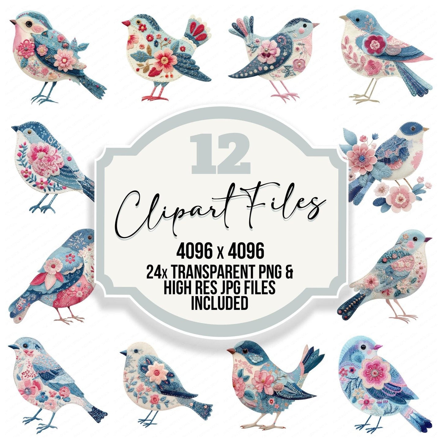 Fabric Patchwork Songbird Clipart Set (DDD005254)