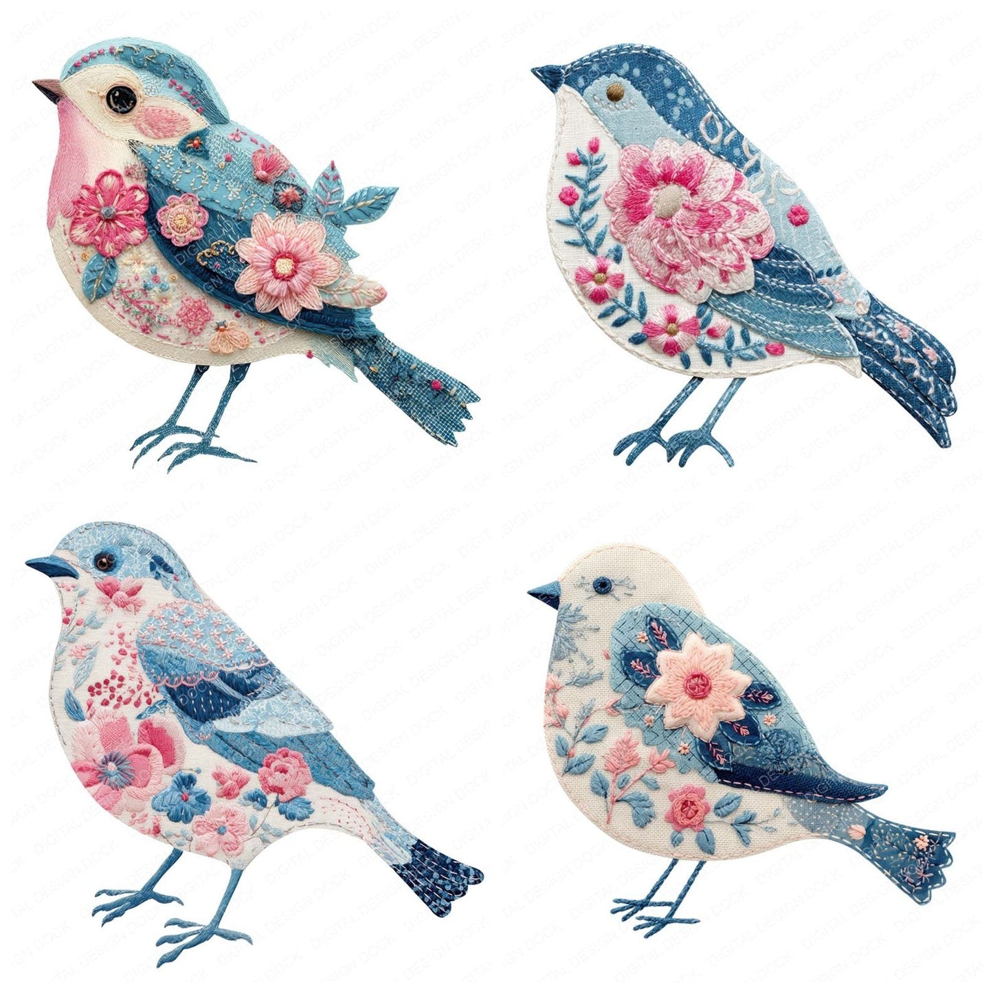 Fabric Patchwork Songbird Clipart Set (DDD005254)