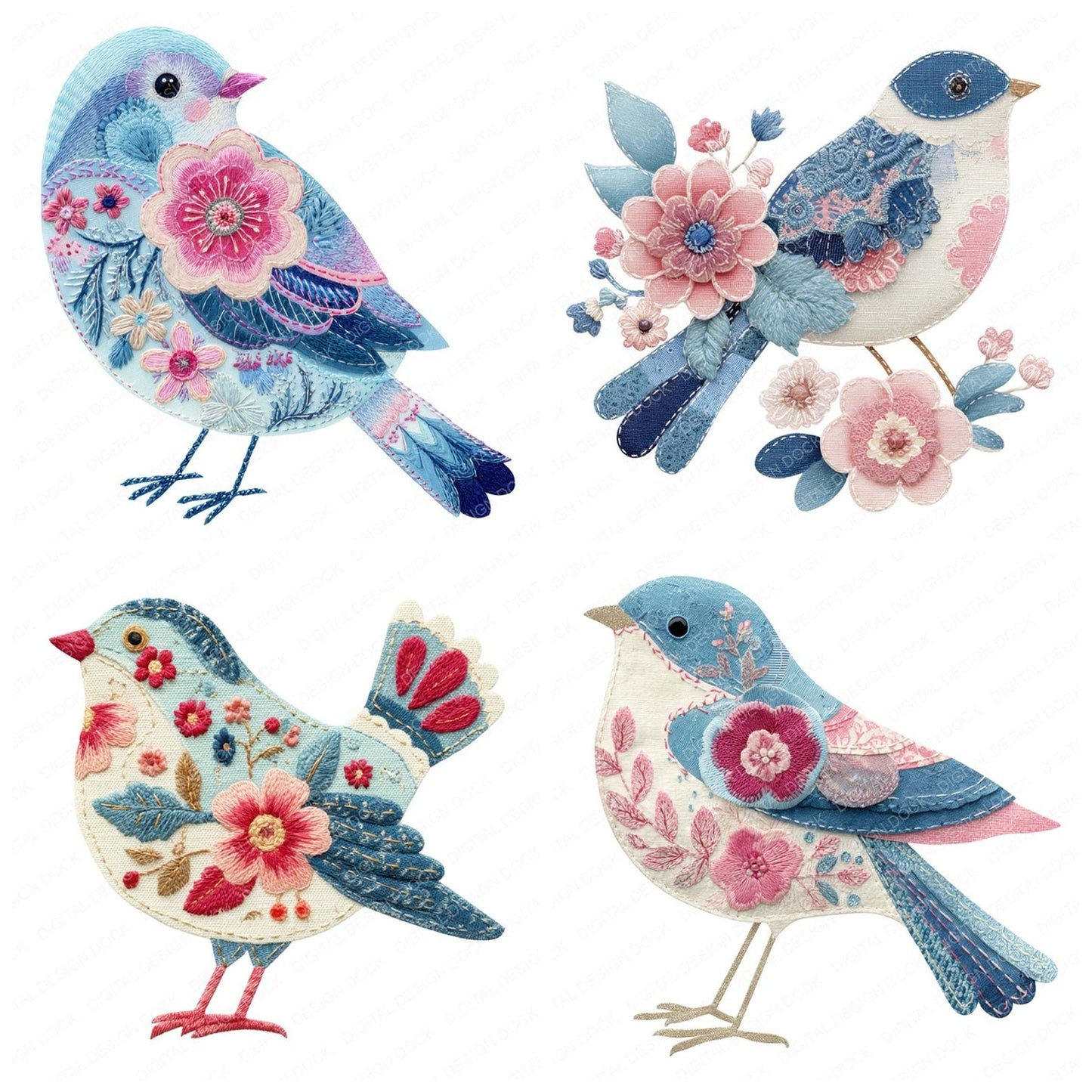 Fabric Patchwork Songbird Clipart Set (DDD005254)
