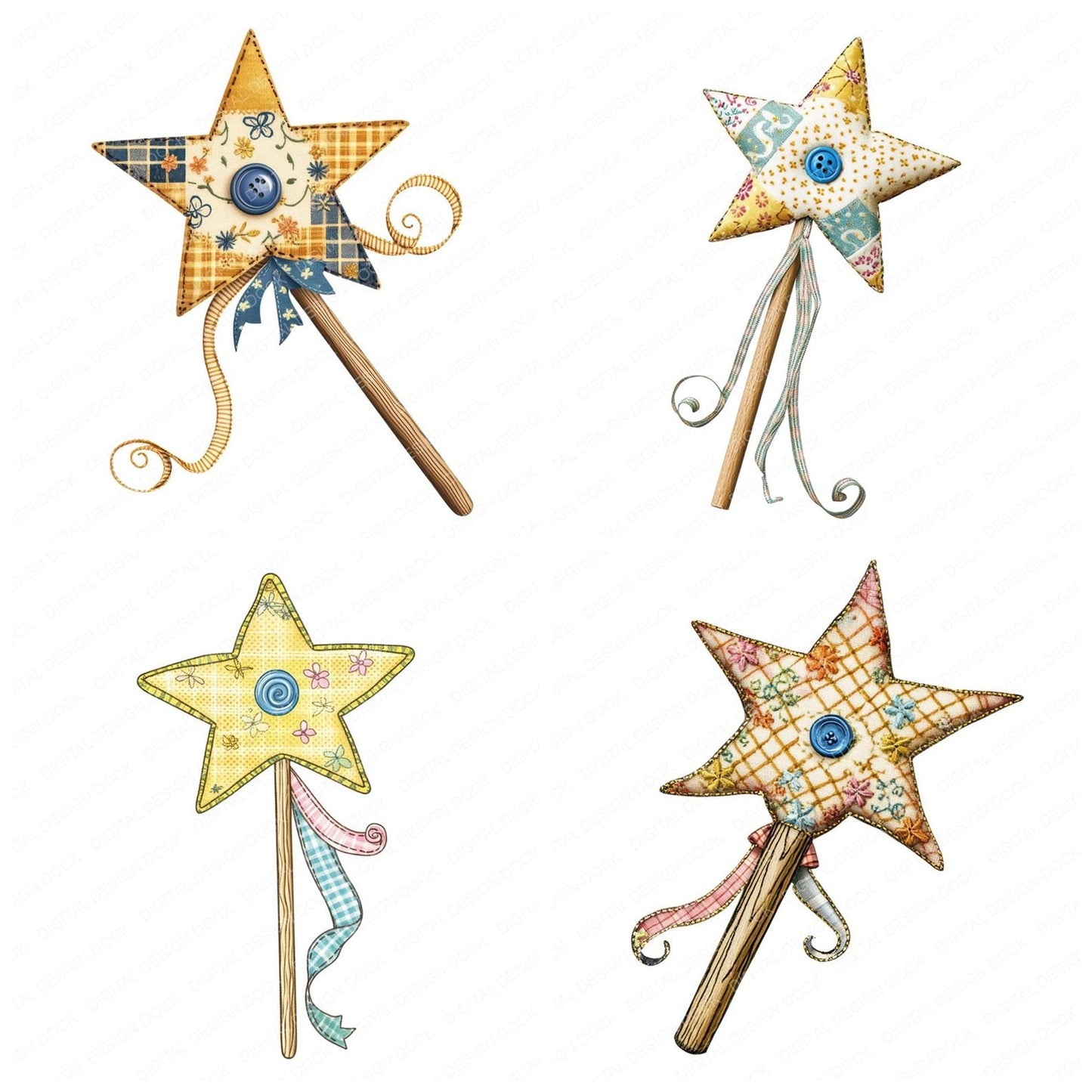 Fabric Star Wand Clipart Set (DDD005276)