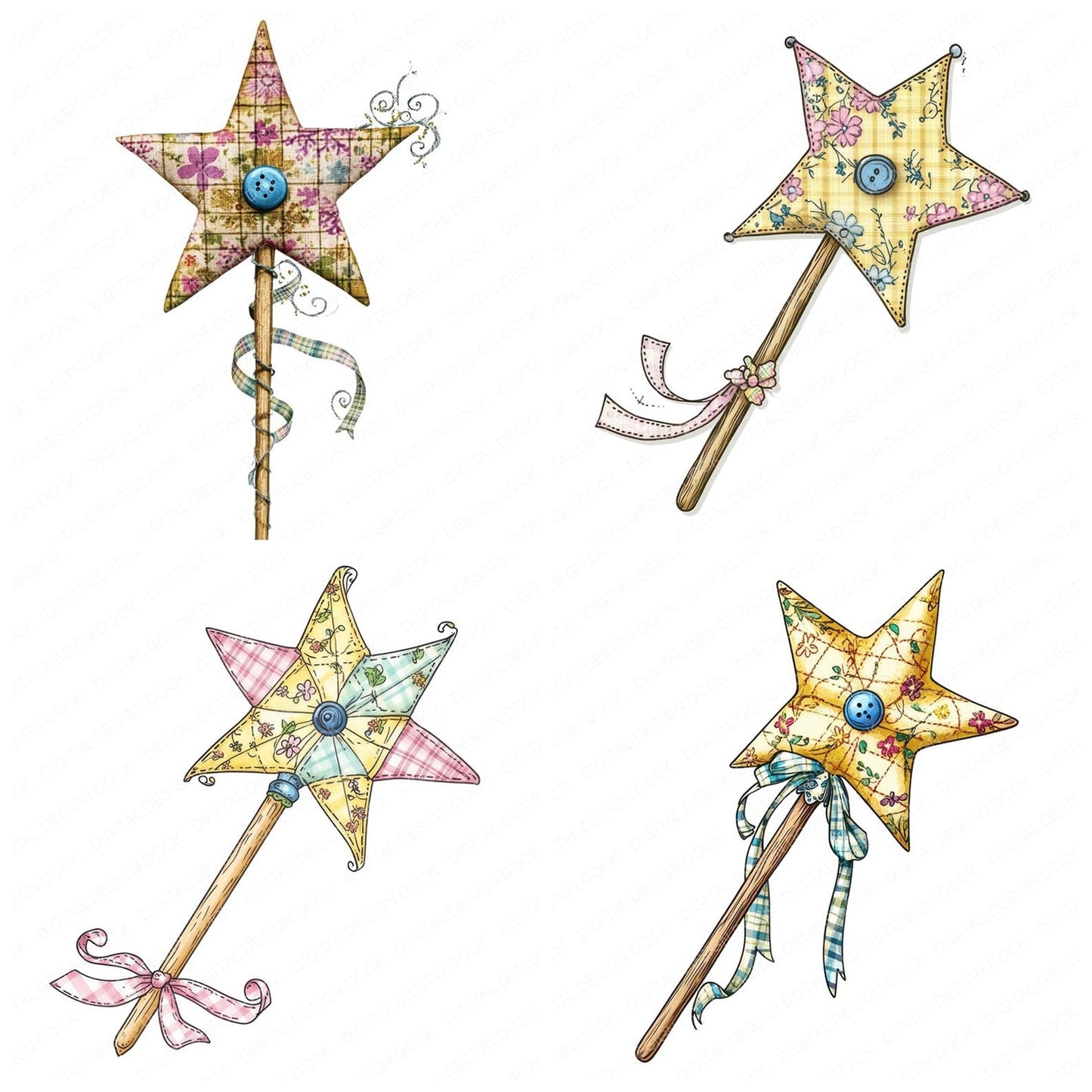Fabric Star Wand Clipart Set (DDD005276)