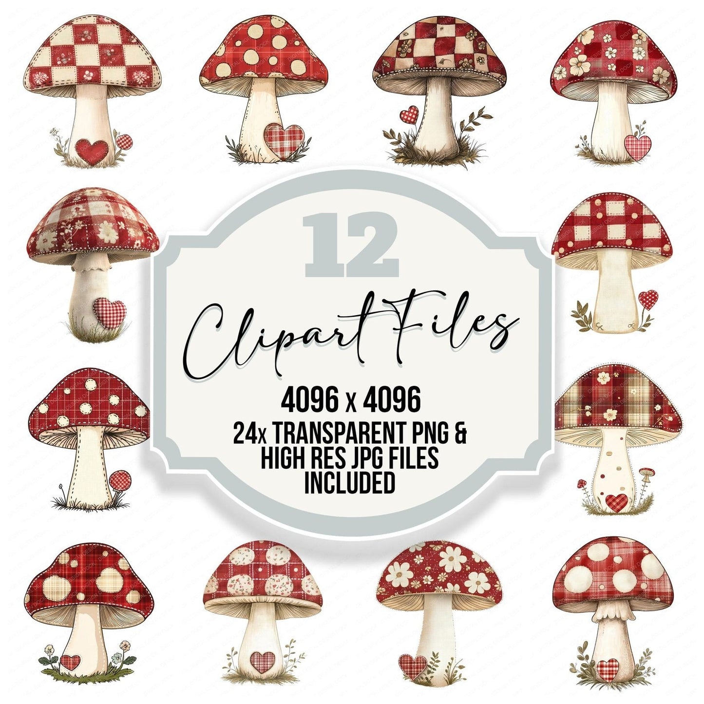 Fabric Toadstool Patch Clipart Set (DDD005285)