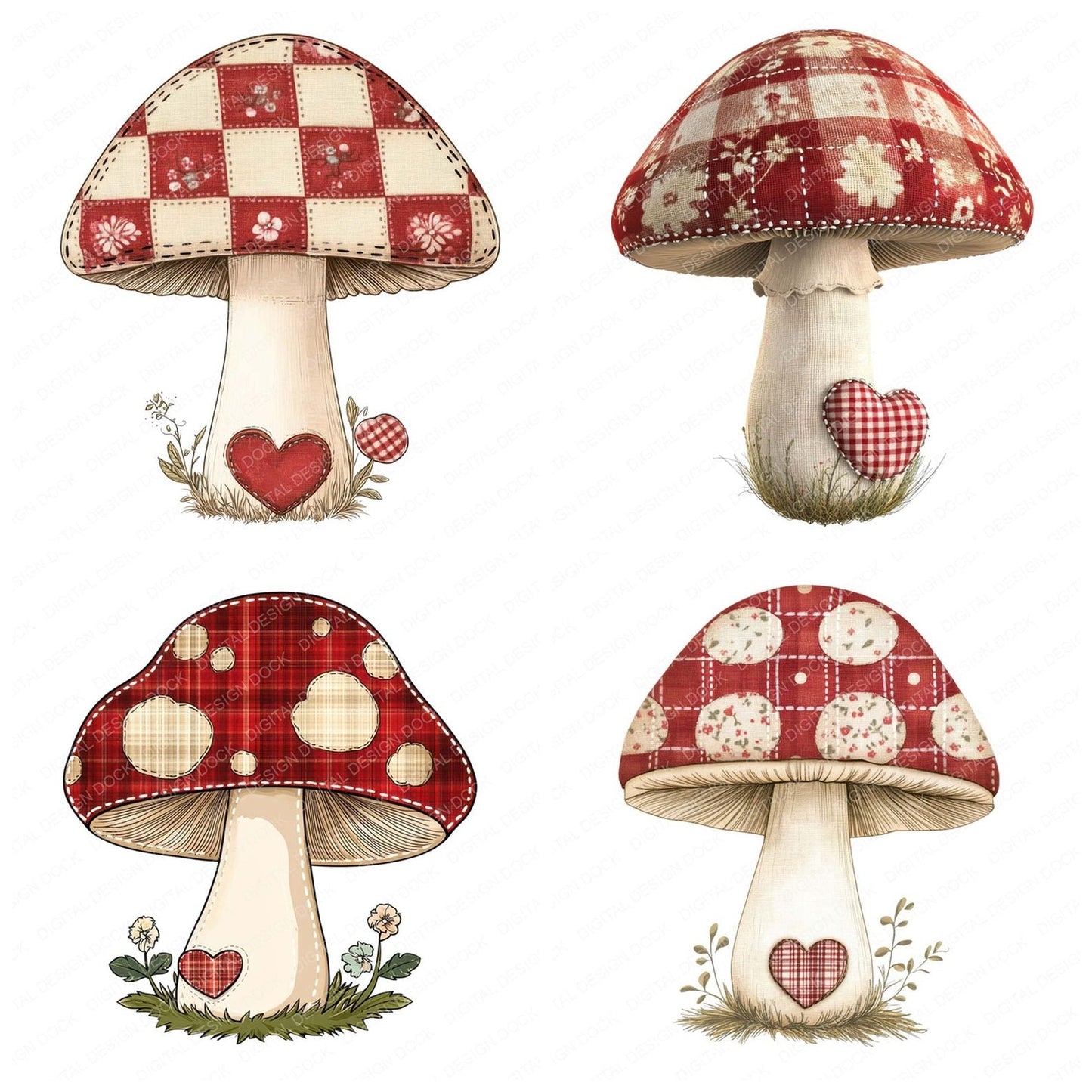 Fabric Toadstool Patch Clipart Set (DDD005285)