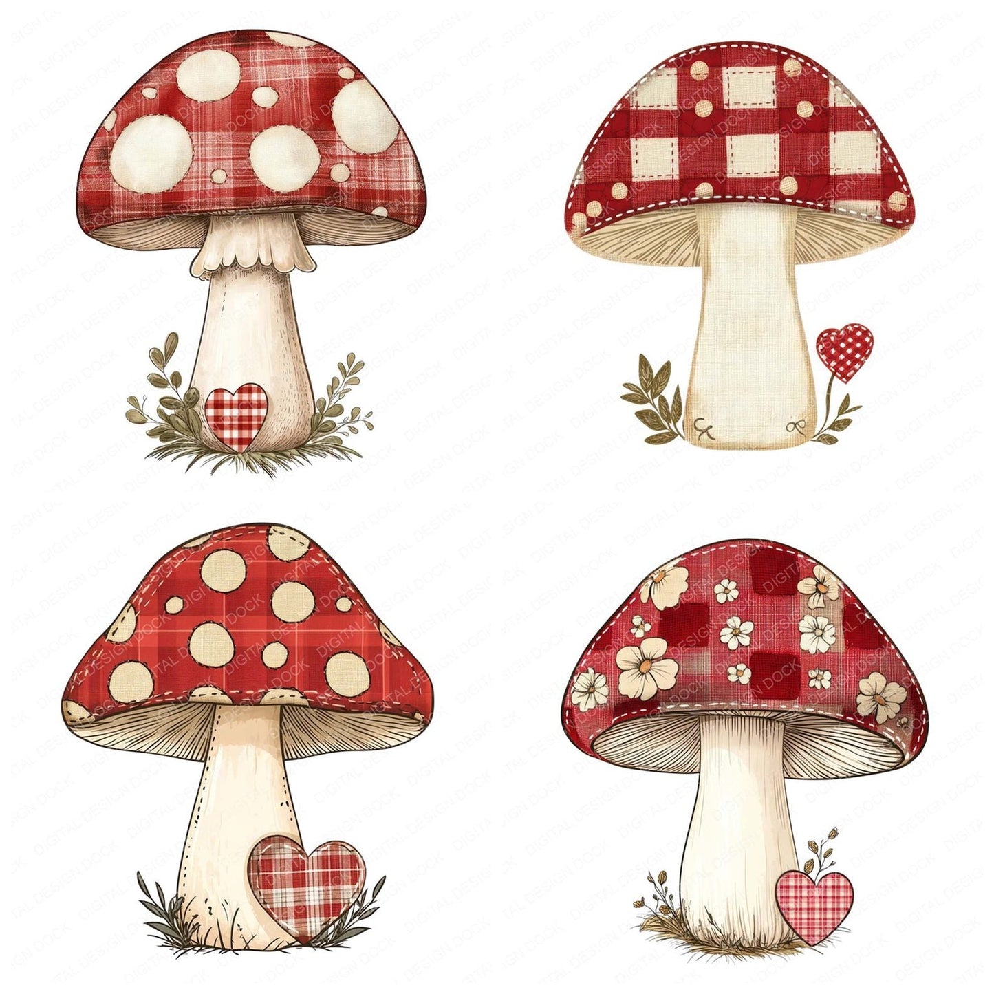 Fabric Toadstool Patch Clipart Set (DDD005285)