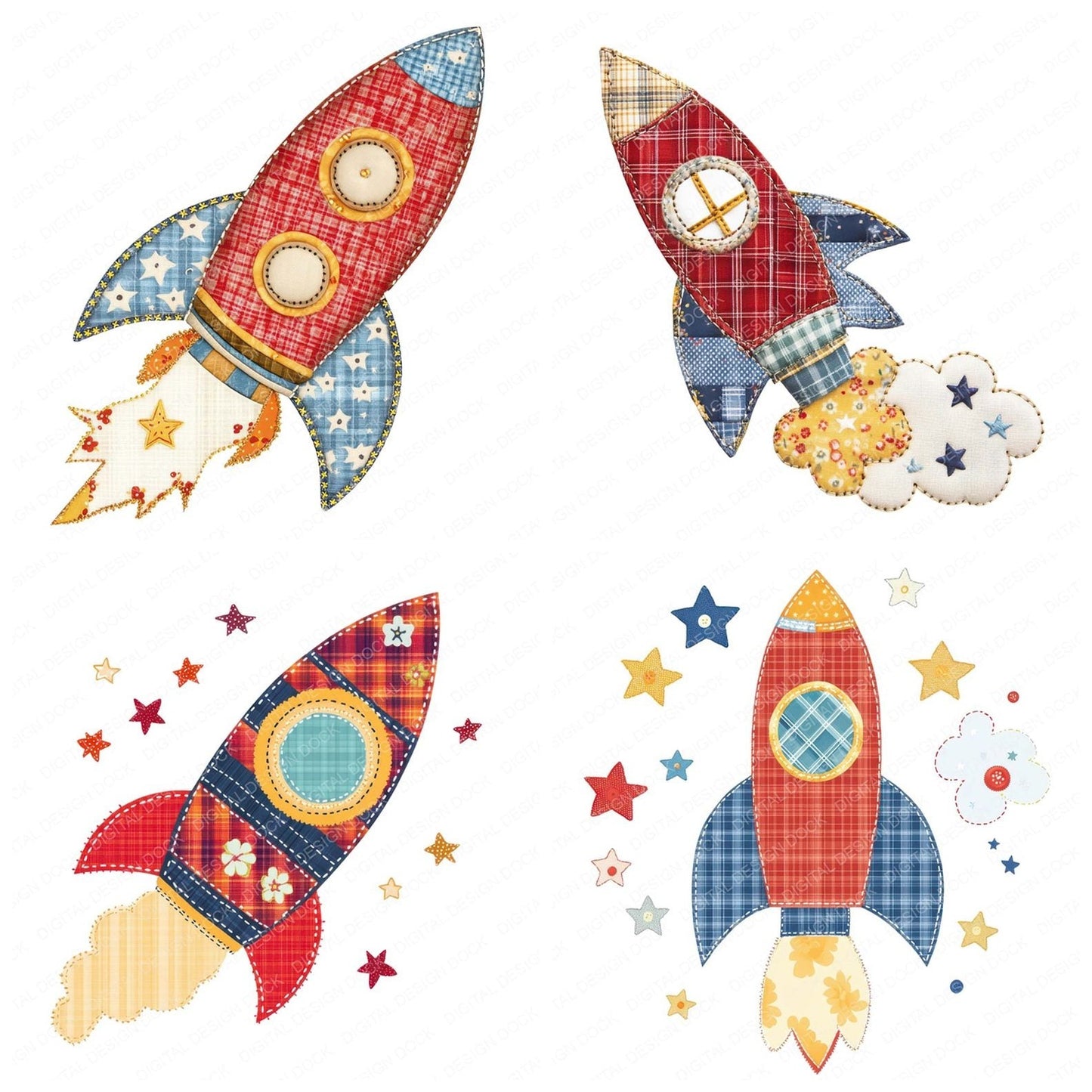 Fabric Toy Rocket Clipart Set (DDD005286)