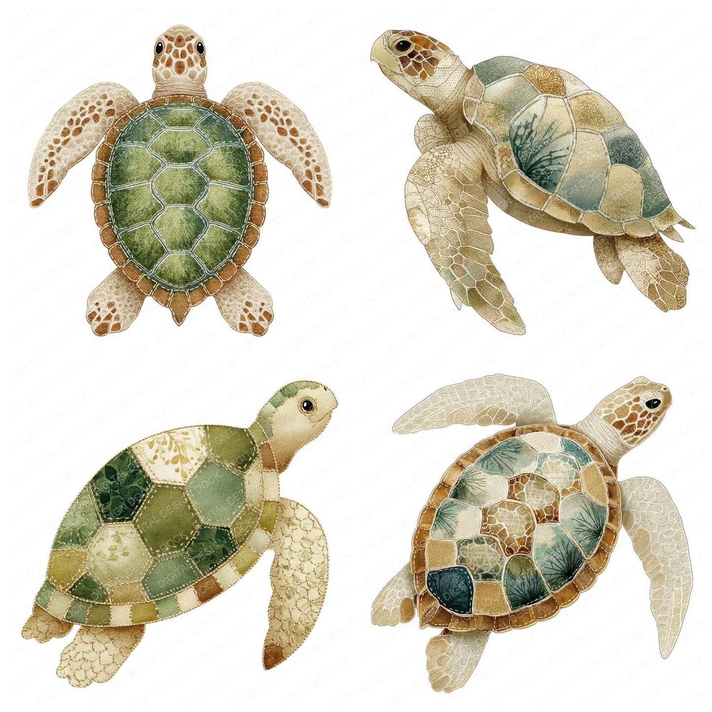 Fabric Turtle Clipart Set (DDD005288)
