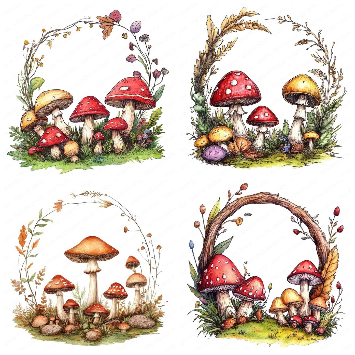 Fairy Mushroom Ring Clipart Set (DDD005304)