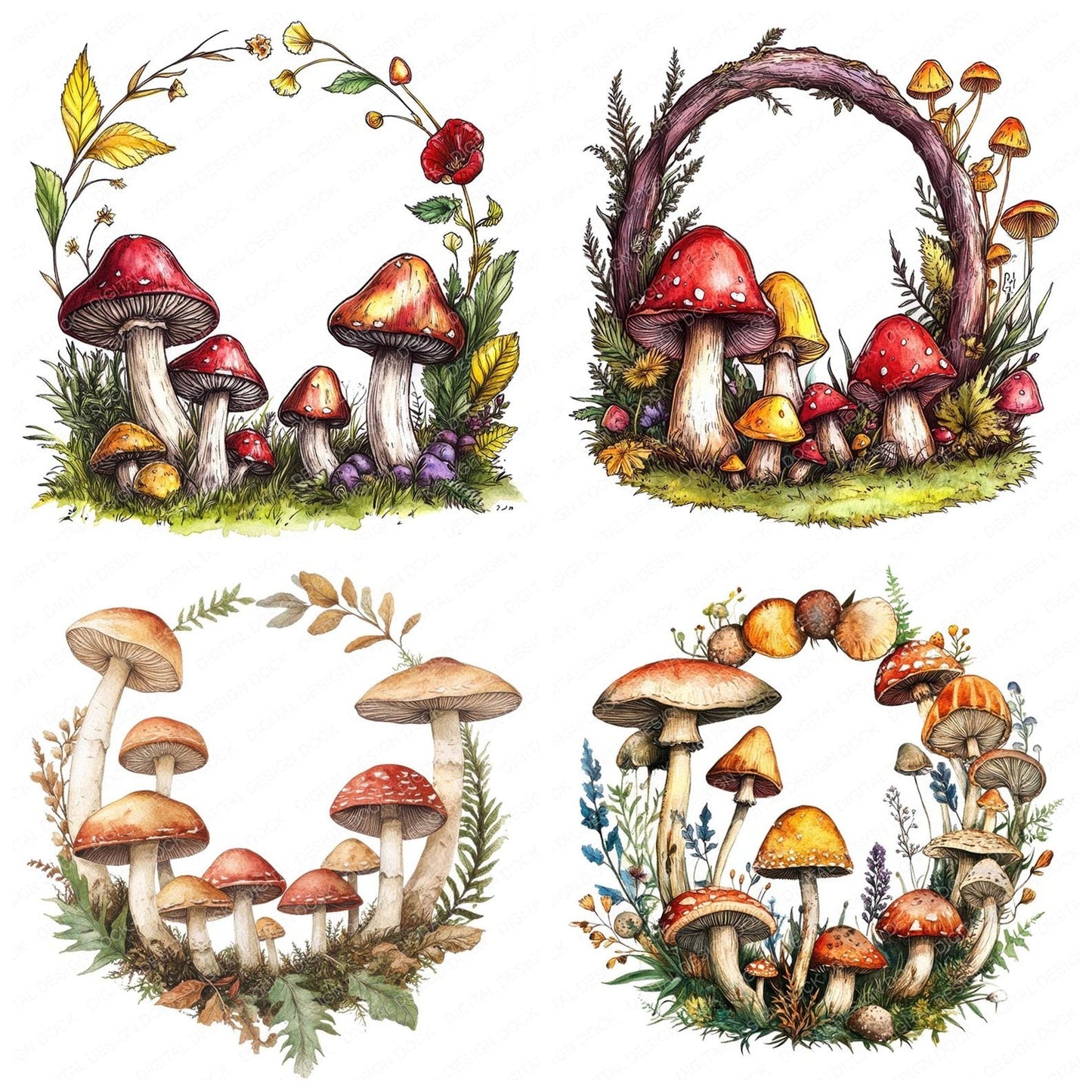 Fairy Mushroom Ring Clipart Set (DDD005304)