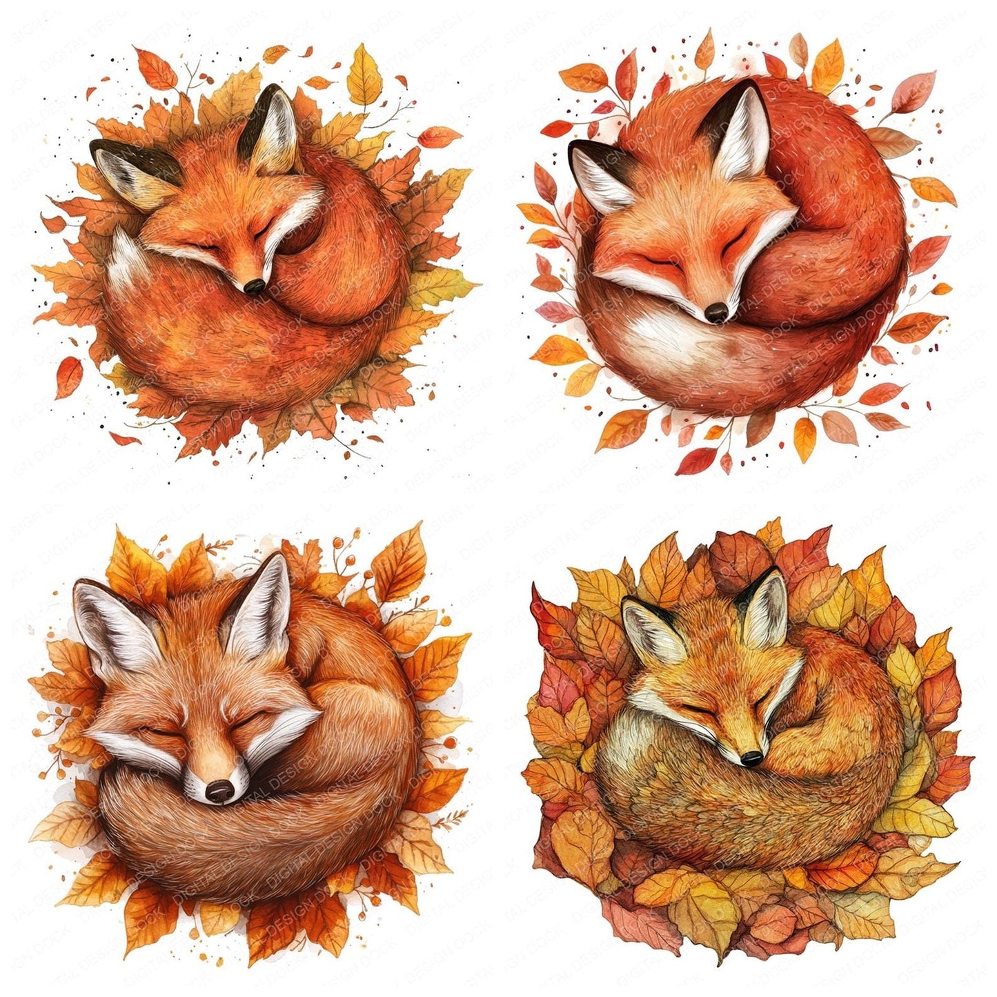 Fall Fox Leaves Clipart Set (DDD005309)
