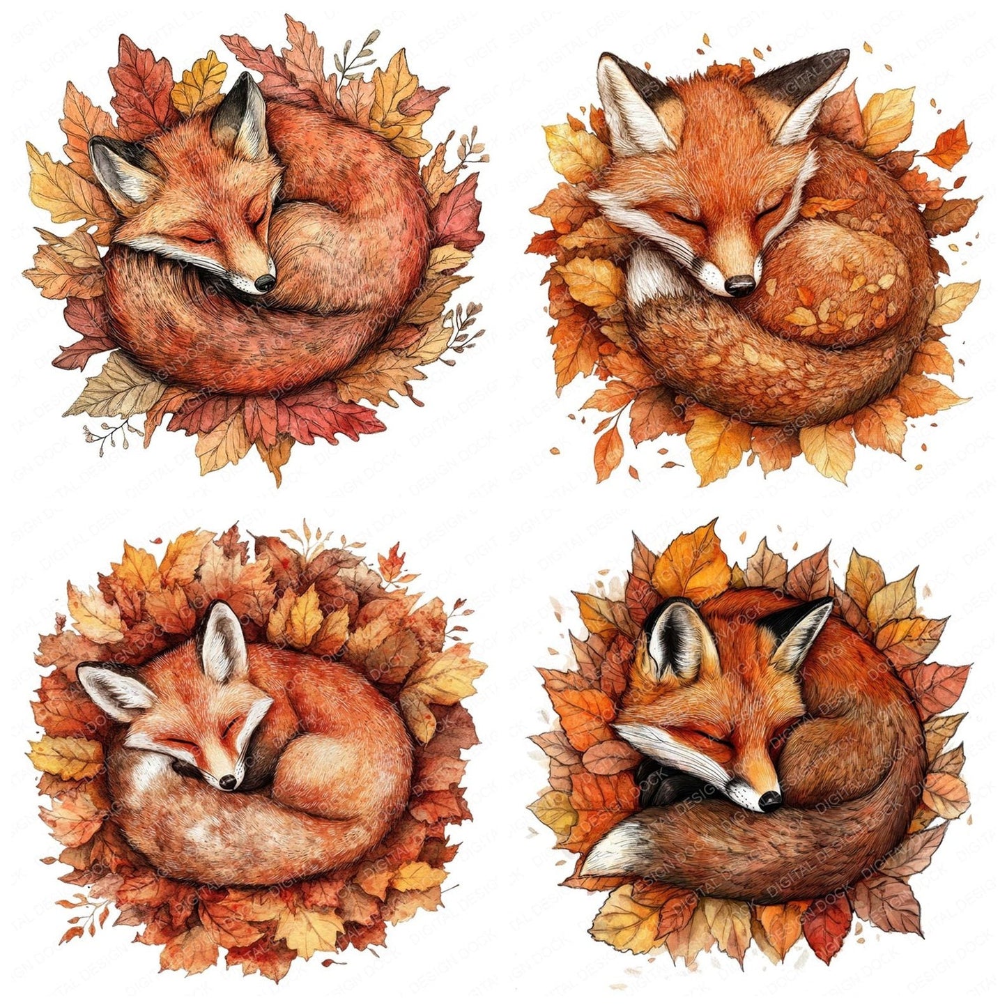 Fall Fox Leaves Clipart Set (DDD005309)