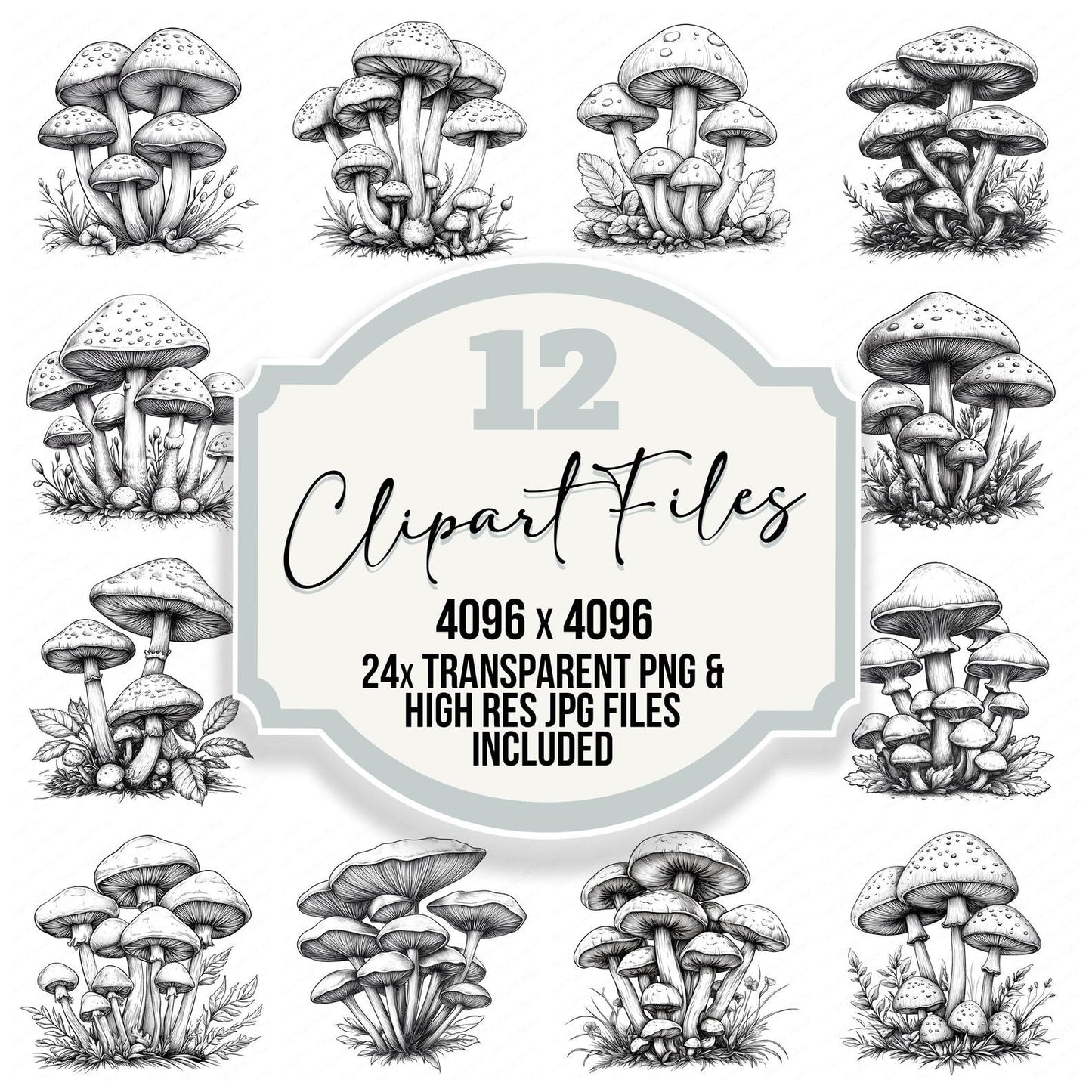 Fantasy Mushroom Cluster Clipart Set (DDD005311)