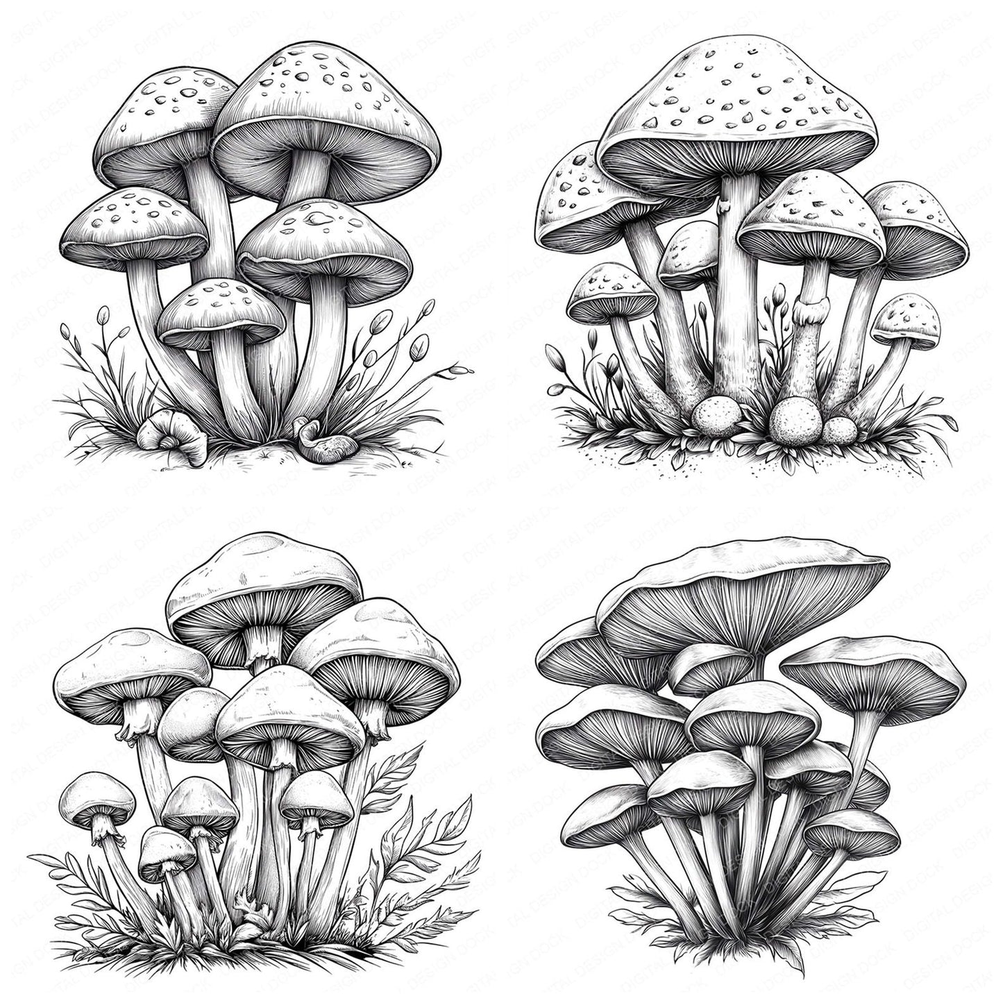 Fantasy Mushroom Cluster Clipart Set (DDD005311)