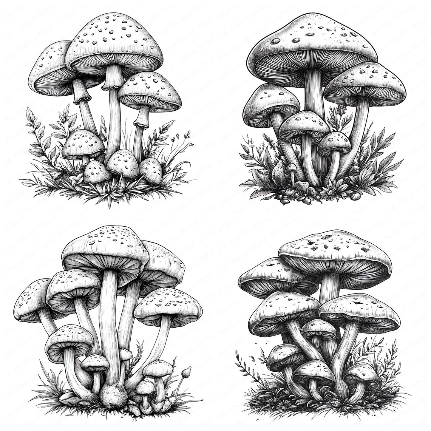 Fantasy Mushroom Cluster Clipart Set (DDD005311)