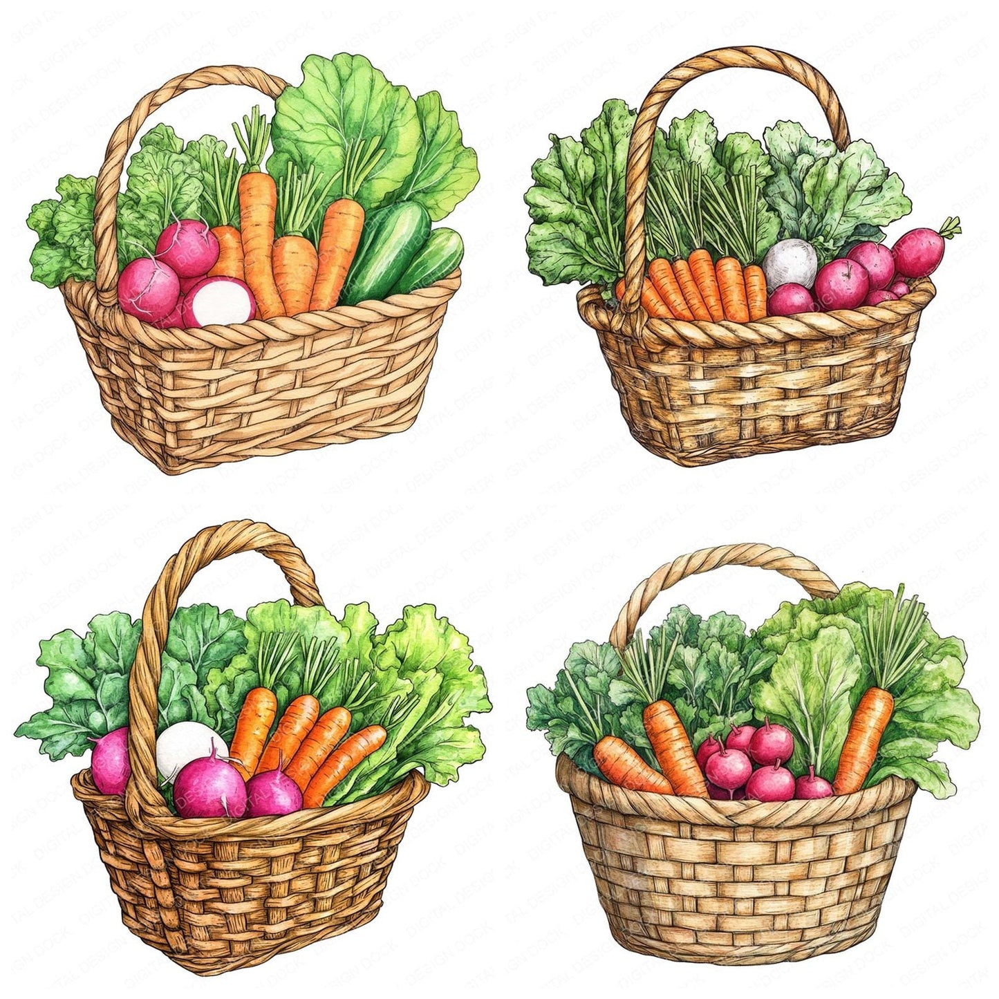 Farmers Market Basket Clipart Set (DDD005312)