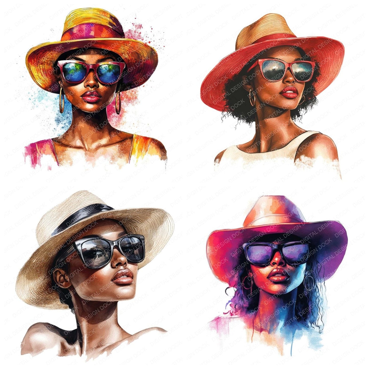 Fashion Black Women Clipart Set (DDD005313)