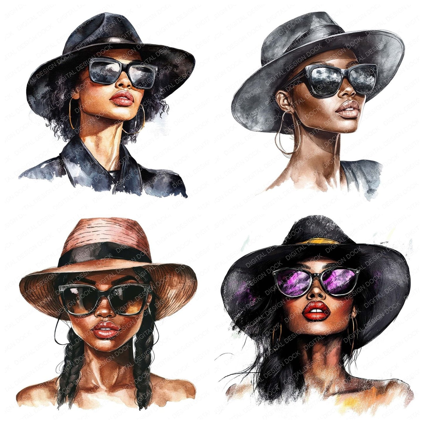 Fashion Black Women Clipart Set (DDD005313)