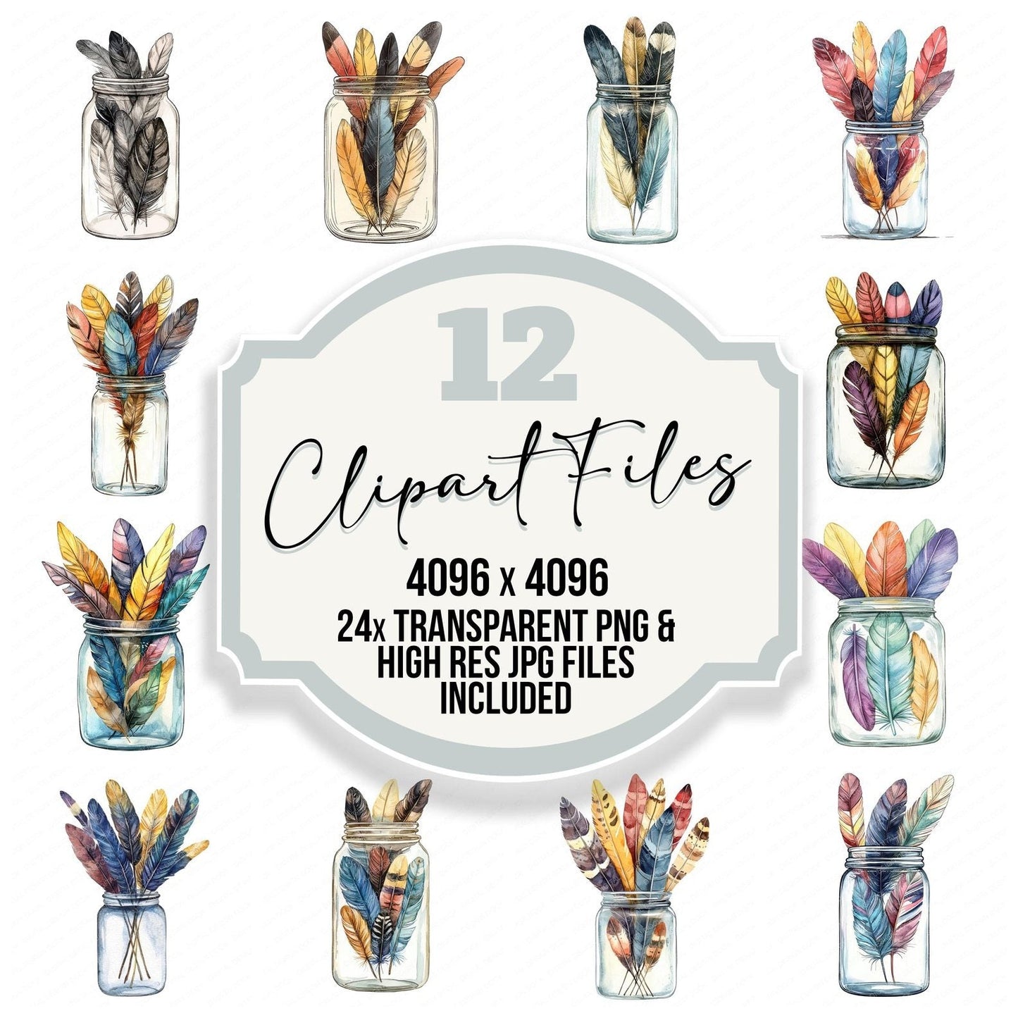 Feather Jar Collection Clipart Set (DDD005317)