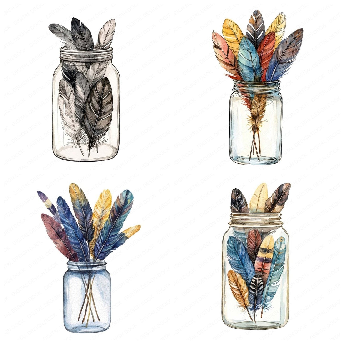 Feather Jar Collection Clipart Set (DDD005317)