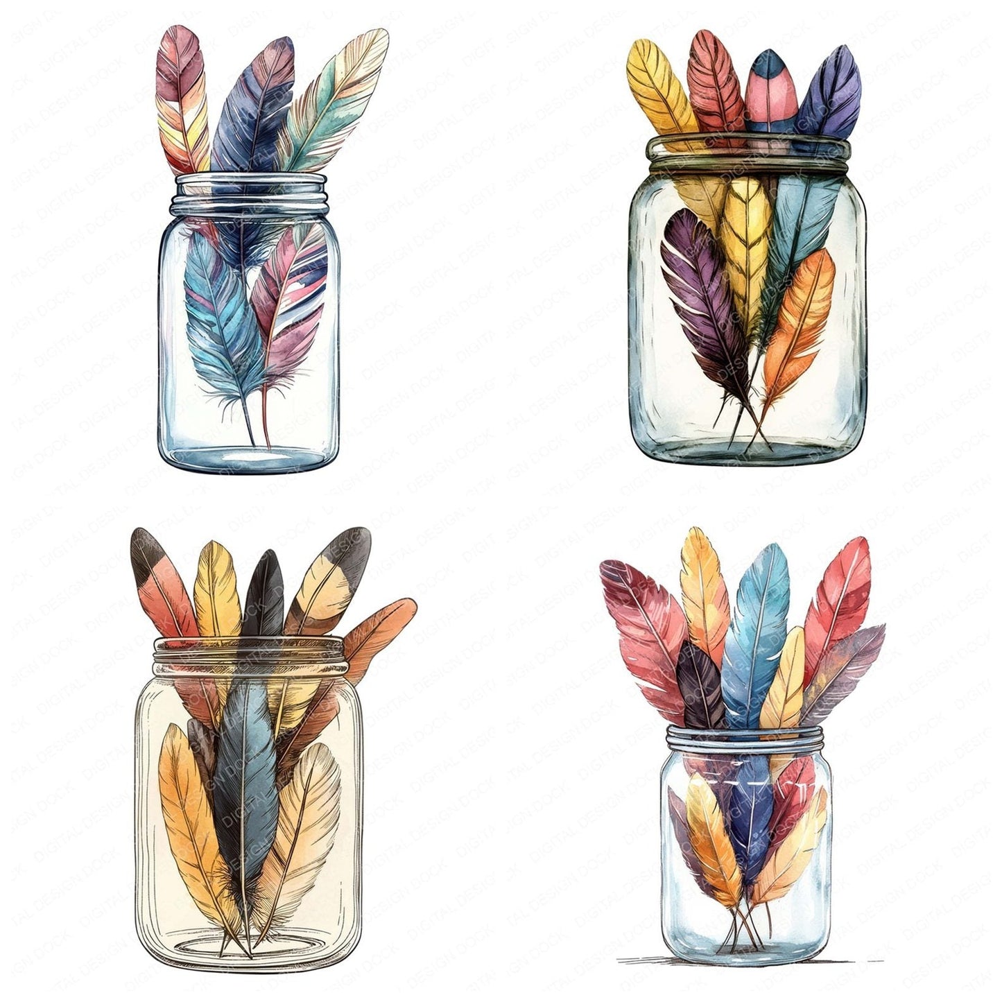 Feather Jar Collection Clipart Set (DDD005317)