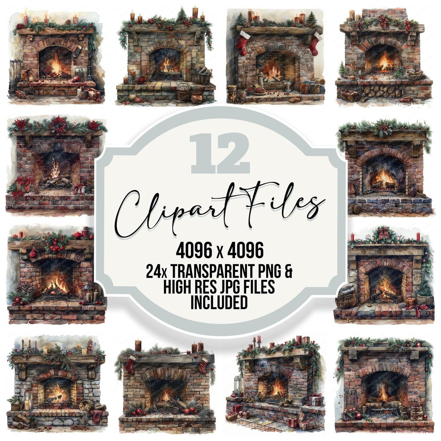 Festive Cozy Fireplace Clipart Set (DDD005322)