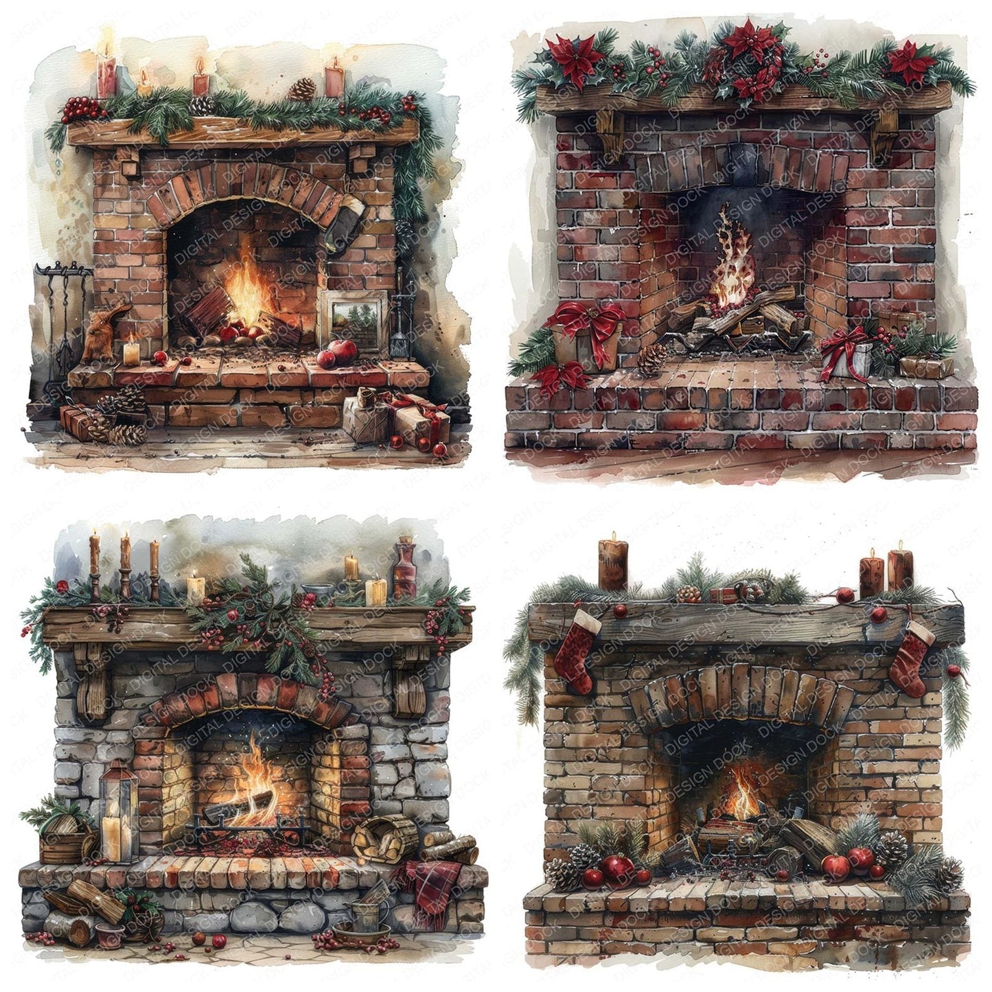 Festive Cozy Fireplace Clipart Set (DDD005322)