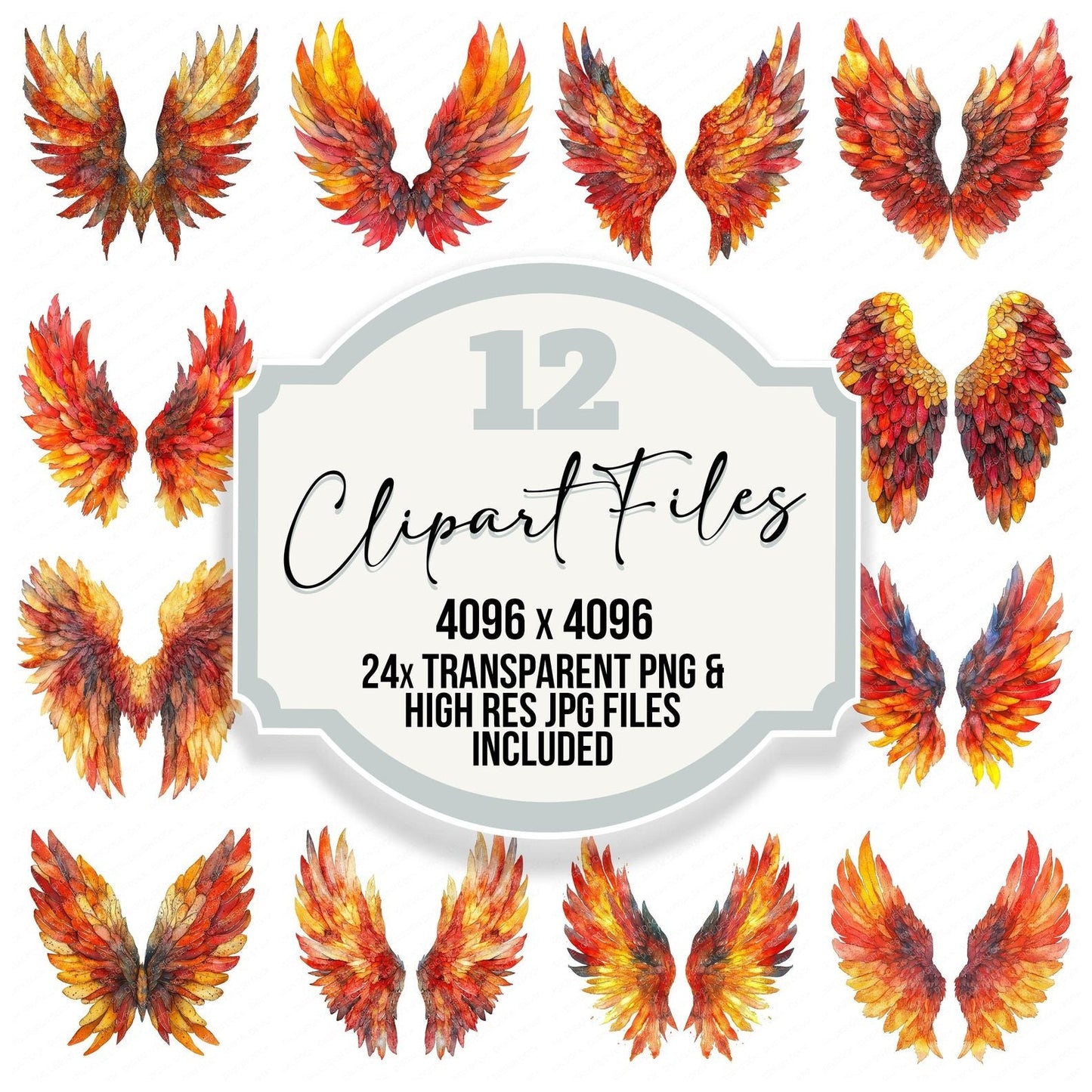 Fiery Glow Angel Wings Clipart Set (DDD005324)