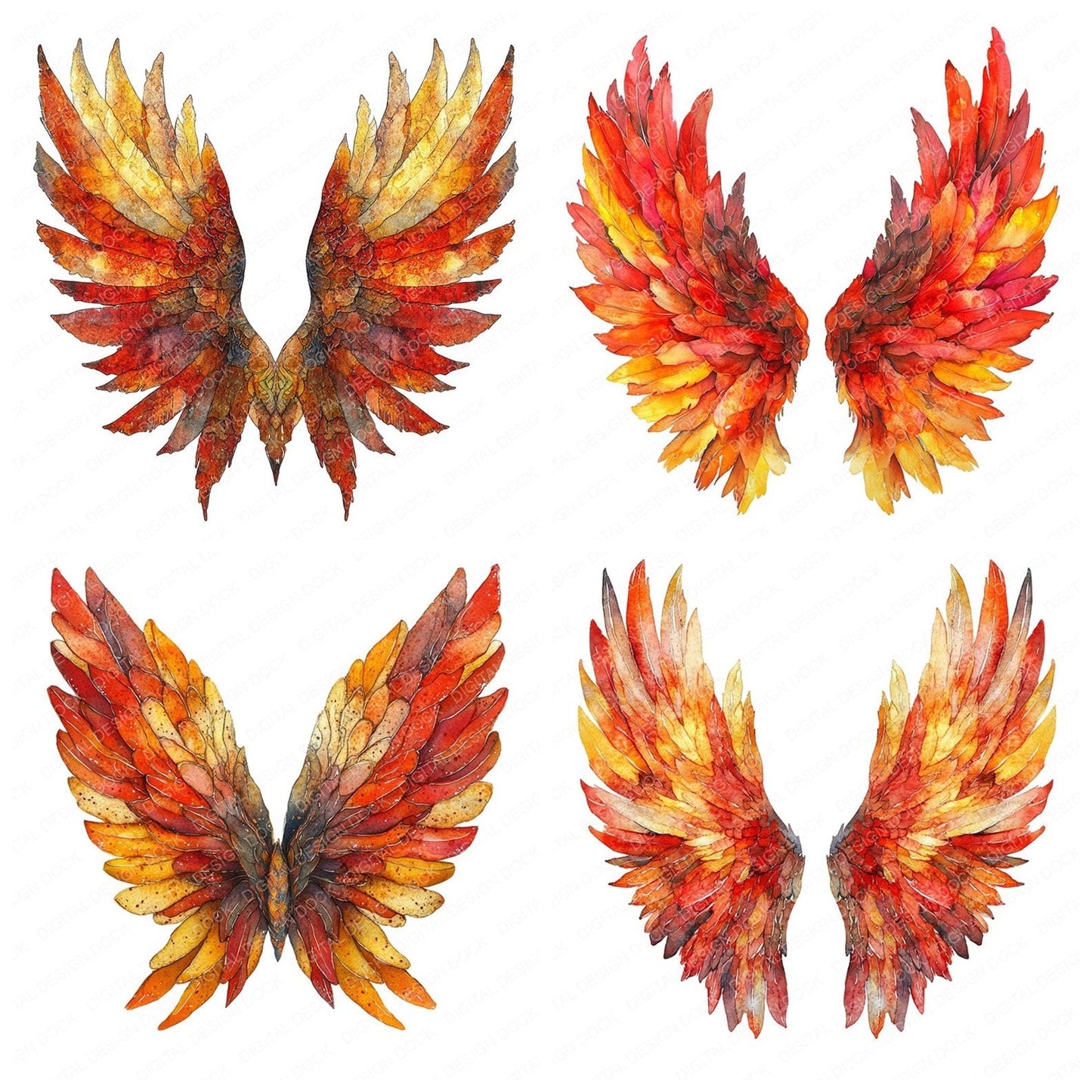 Fiery Glow Angel Wings Clipart Set (DDD005324)