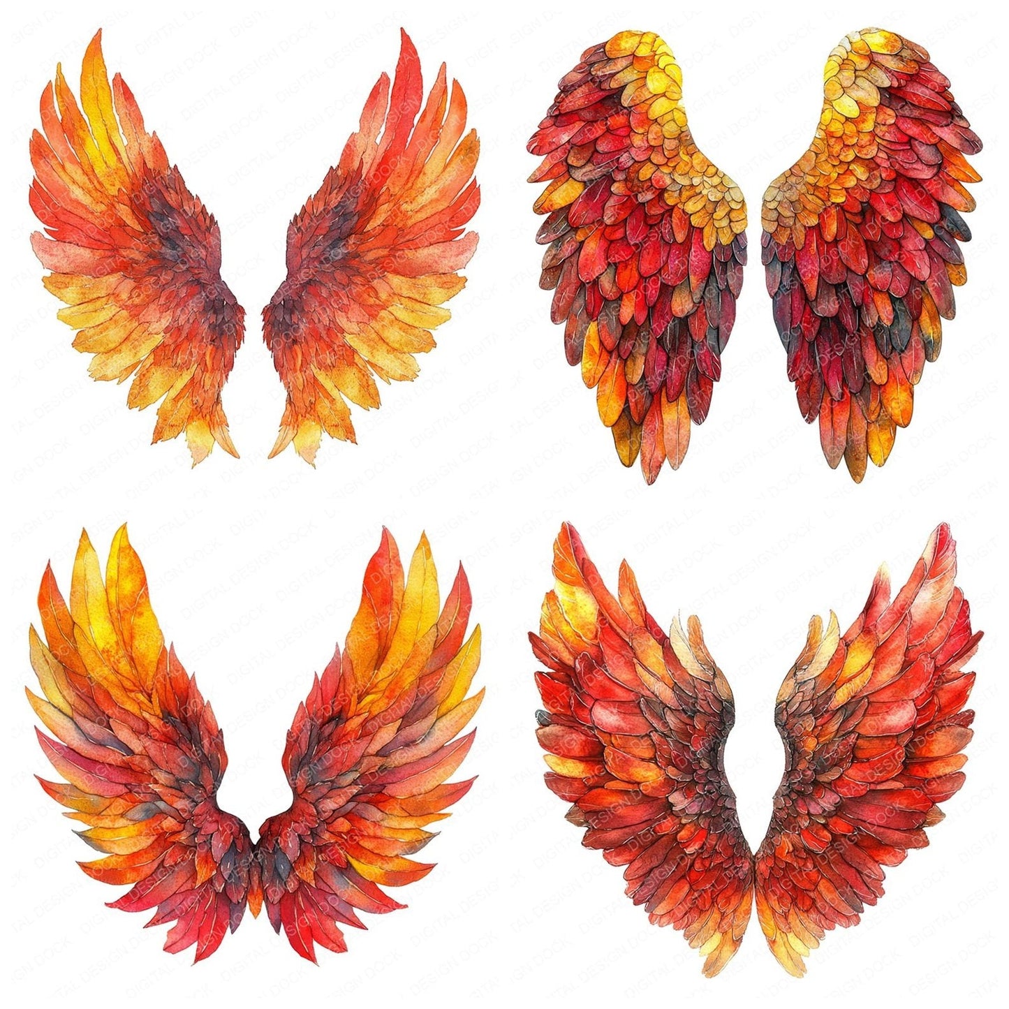 Fiery Glow Angel Wings Clipart Set (DDD005324)