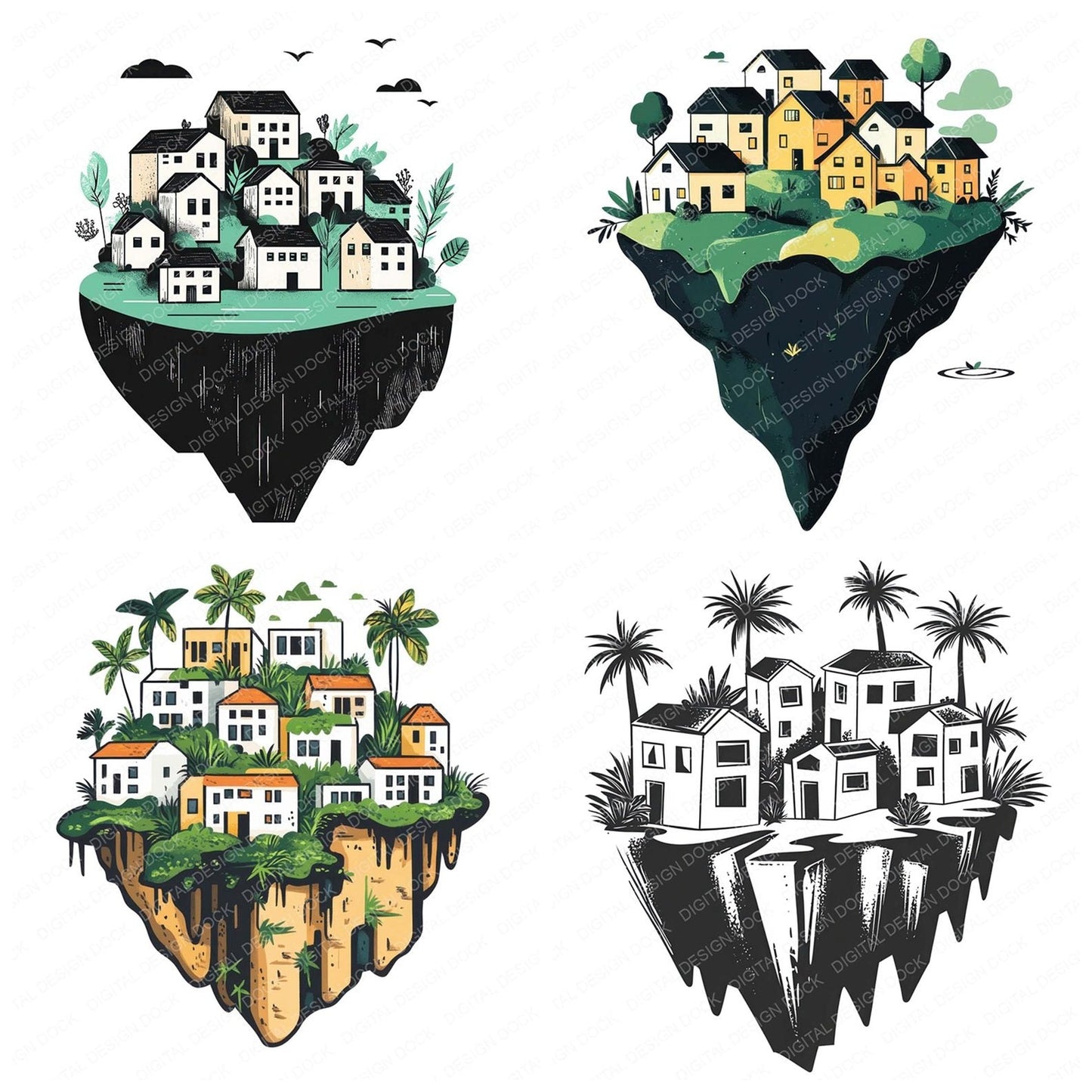 Floating Island Village Clipart Set (DDD005366)