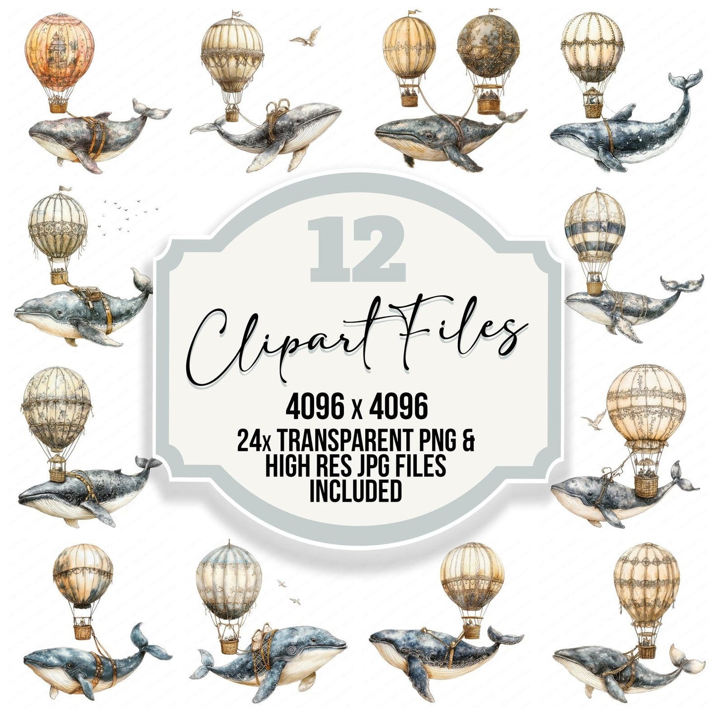 Floating Whale Balloon Clipart Set (DDD005367)