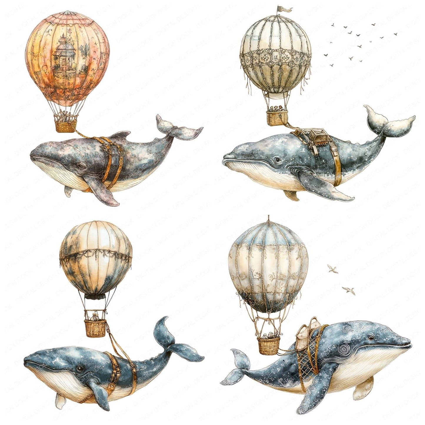 Floating Whale Balloon Clipart Set (DDD005367)