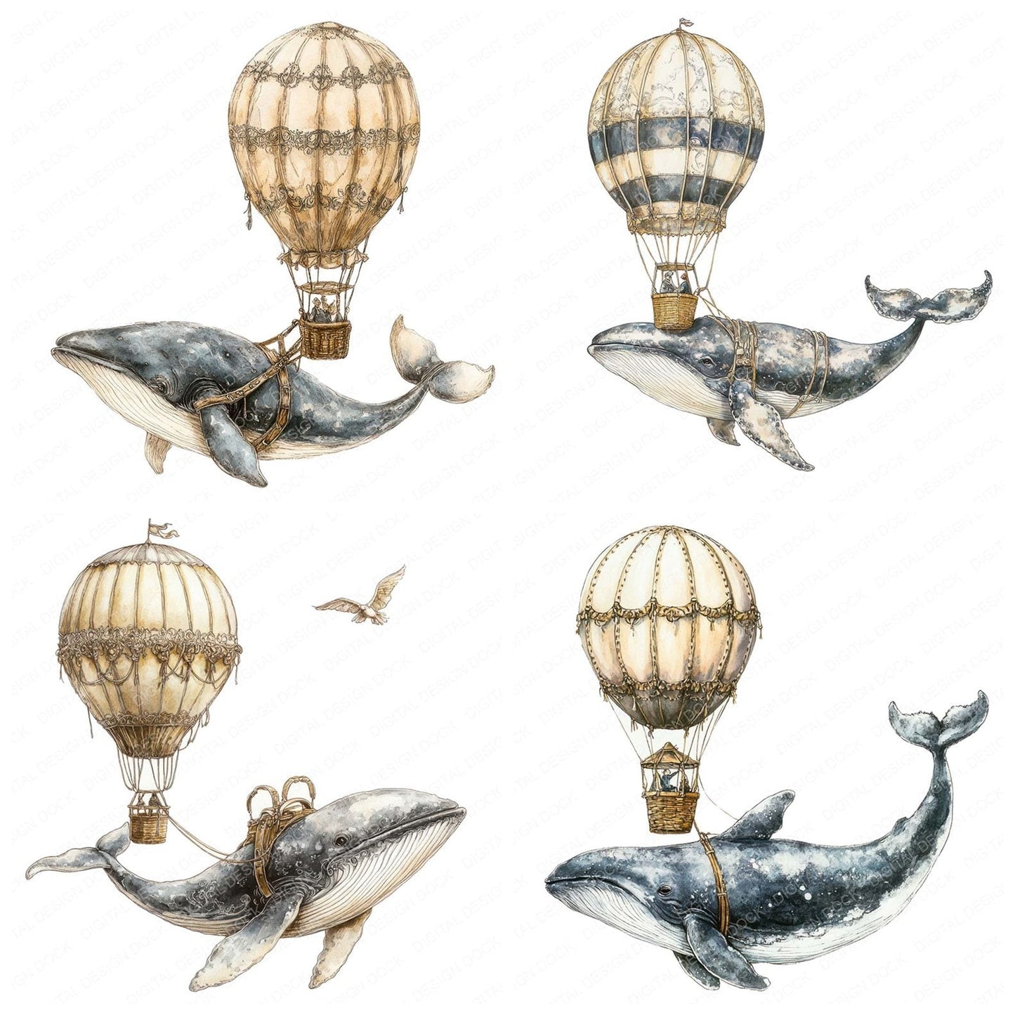 Floating Whale Balloon Clipart Set (DDD005367)