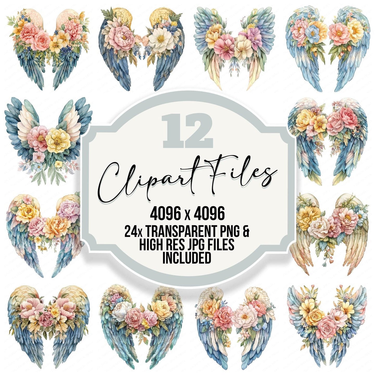 Floral Angel Wings Clipart Set (DDD005369)