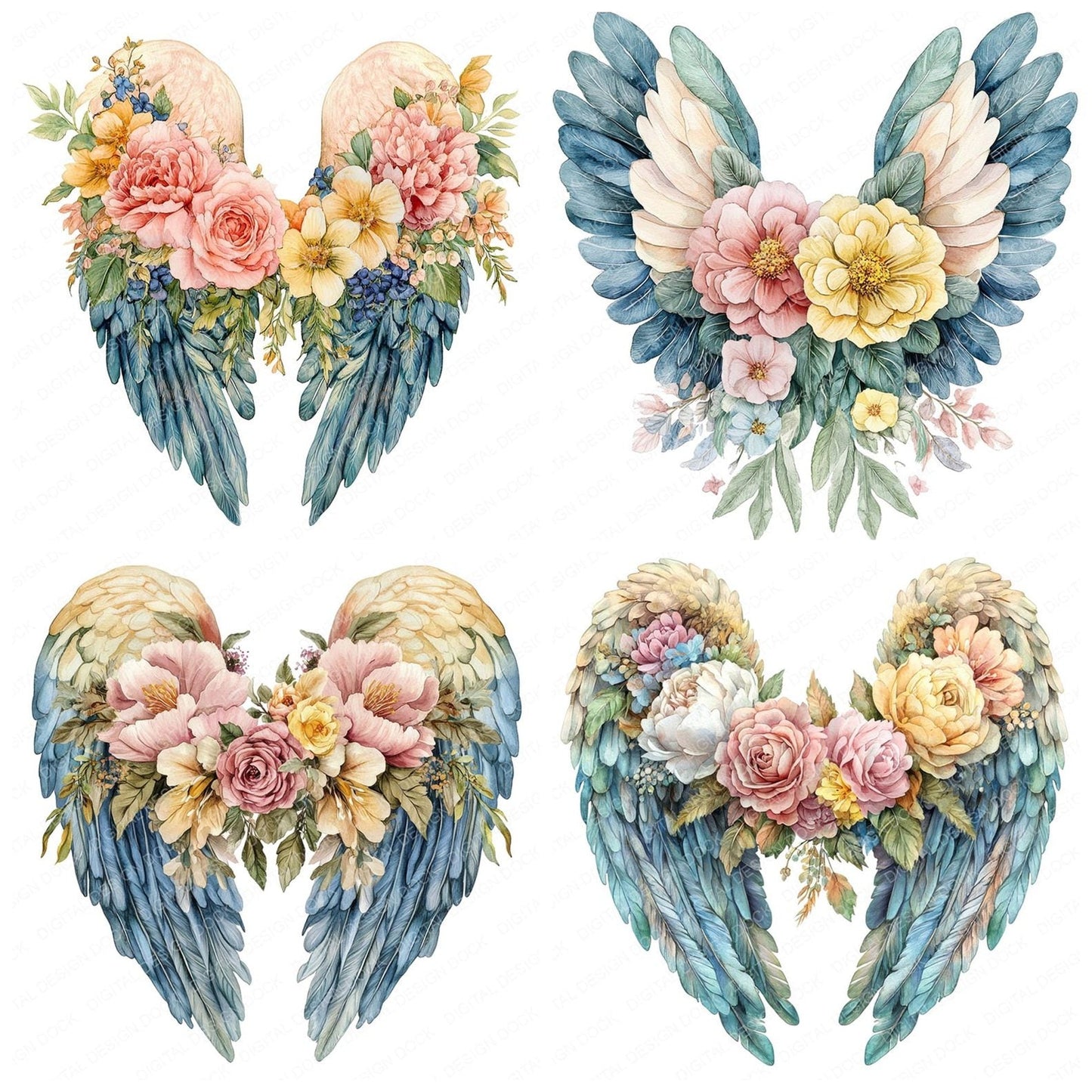 Floral Angel Wings Clipart Set (DDD005369)