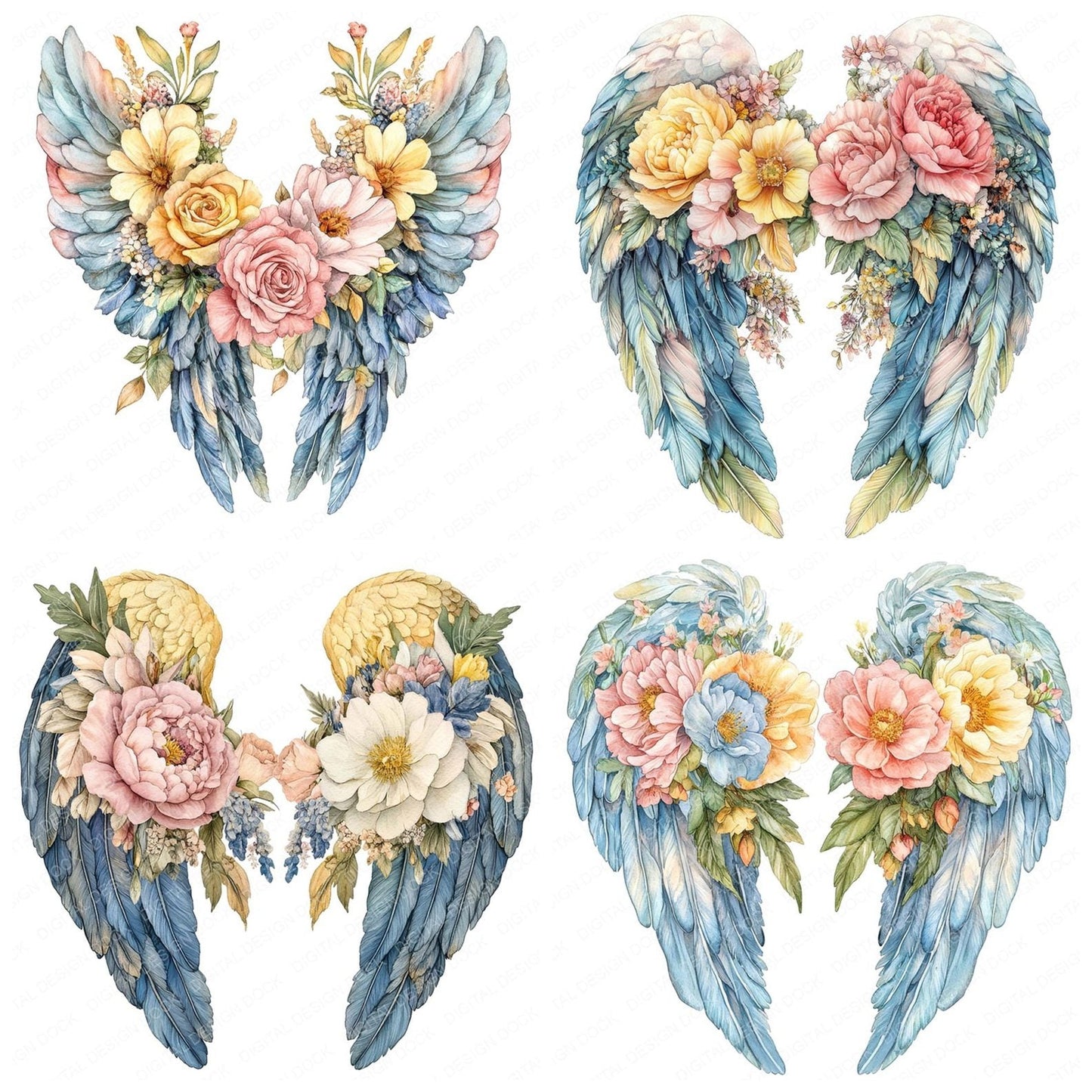 Floral Angel Wings Clipart Set (DDD005369)