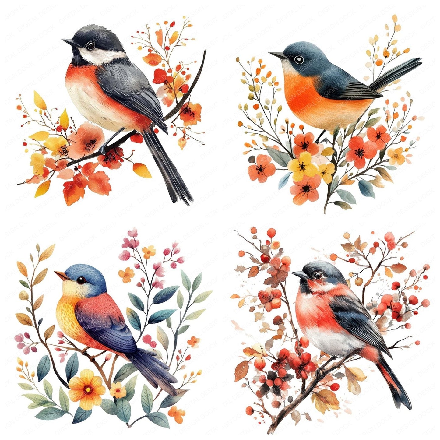 Floral Bird Clipart Set (DDD005371)