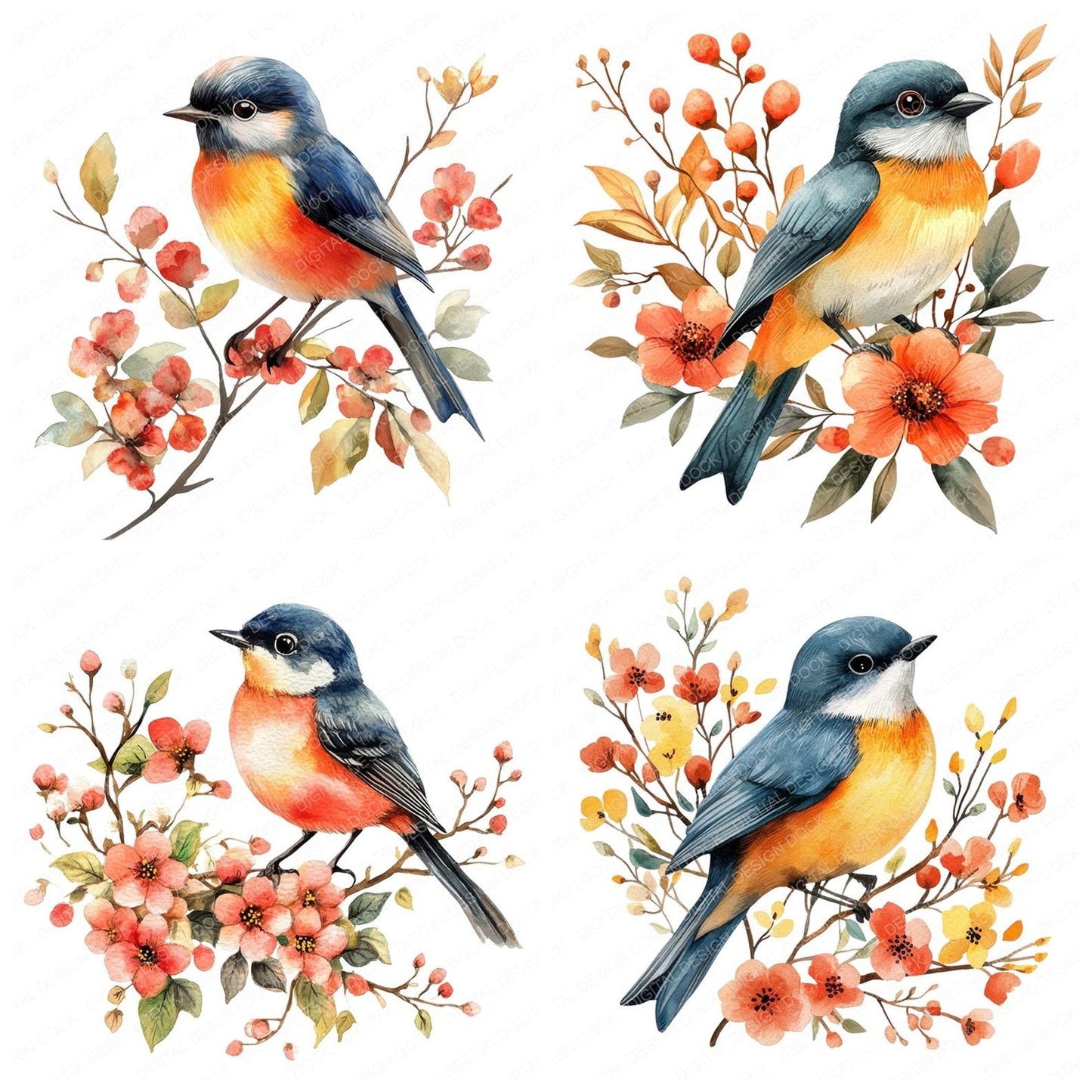 Floral Bird Clipart Set (DDD005371)