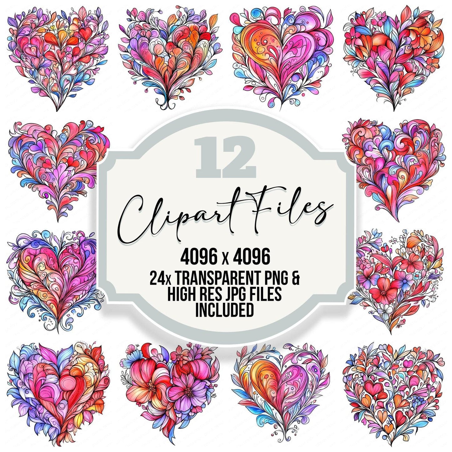 Floral Boho Heart Design Clipart Set (DDD005375)