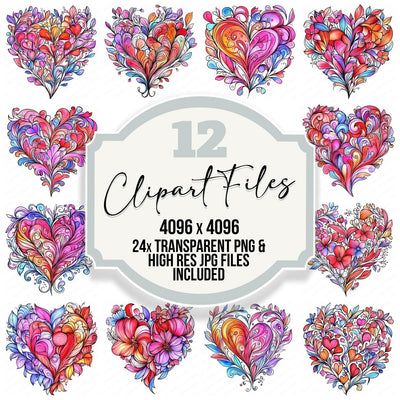 Floral Boho Heart Design Clipart Set (DDD005375)