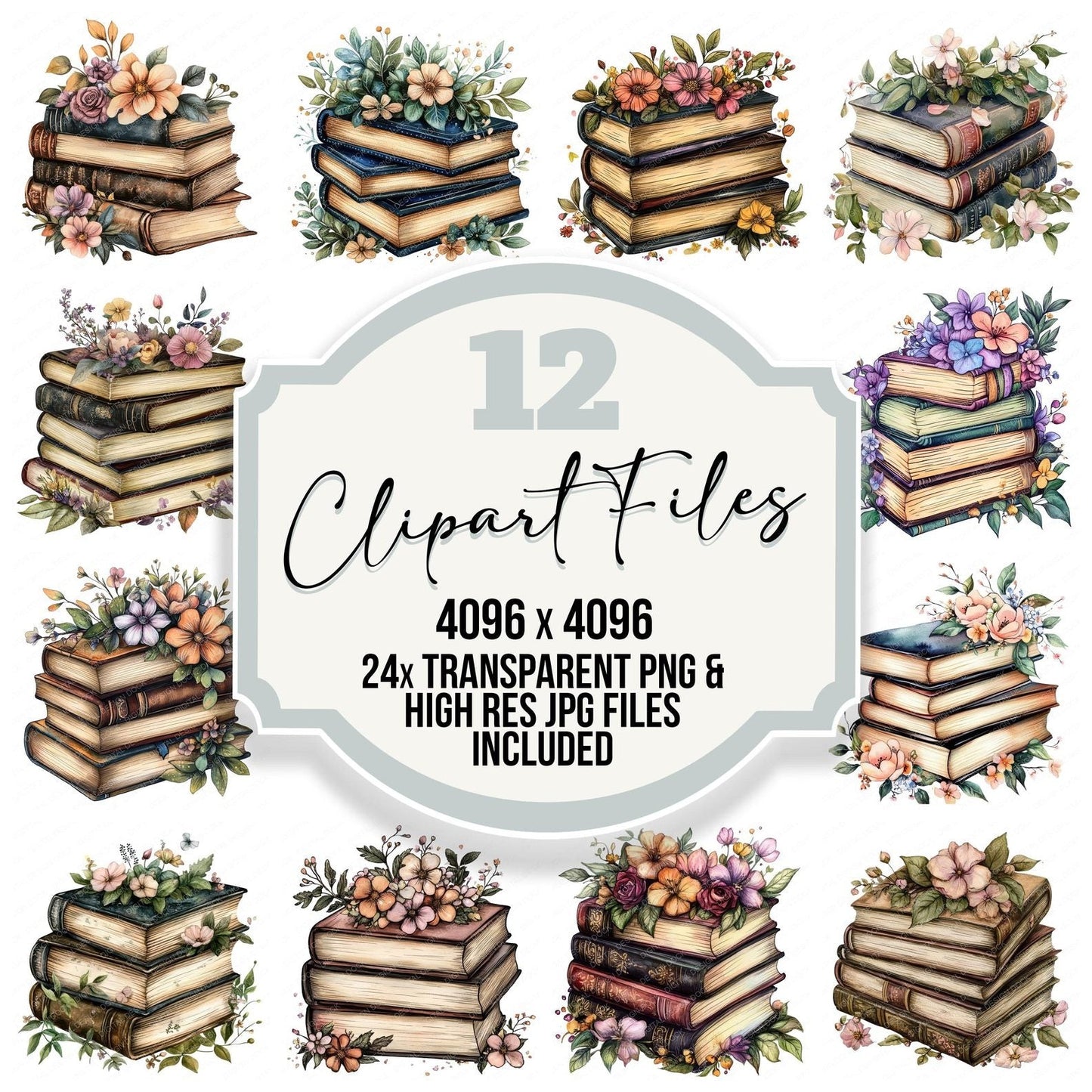 Floral Book Stack Clipart Set (DDD005380)