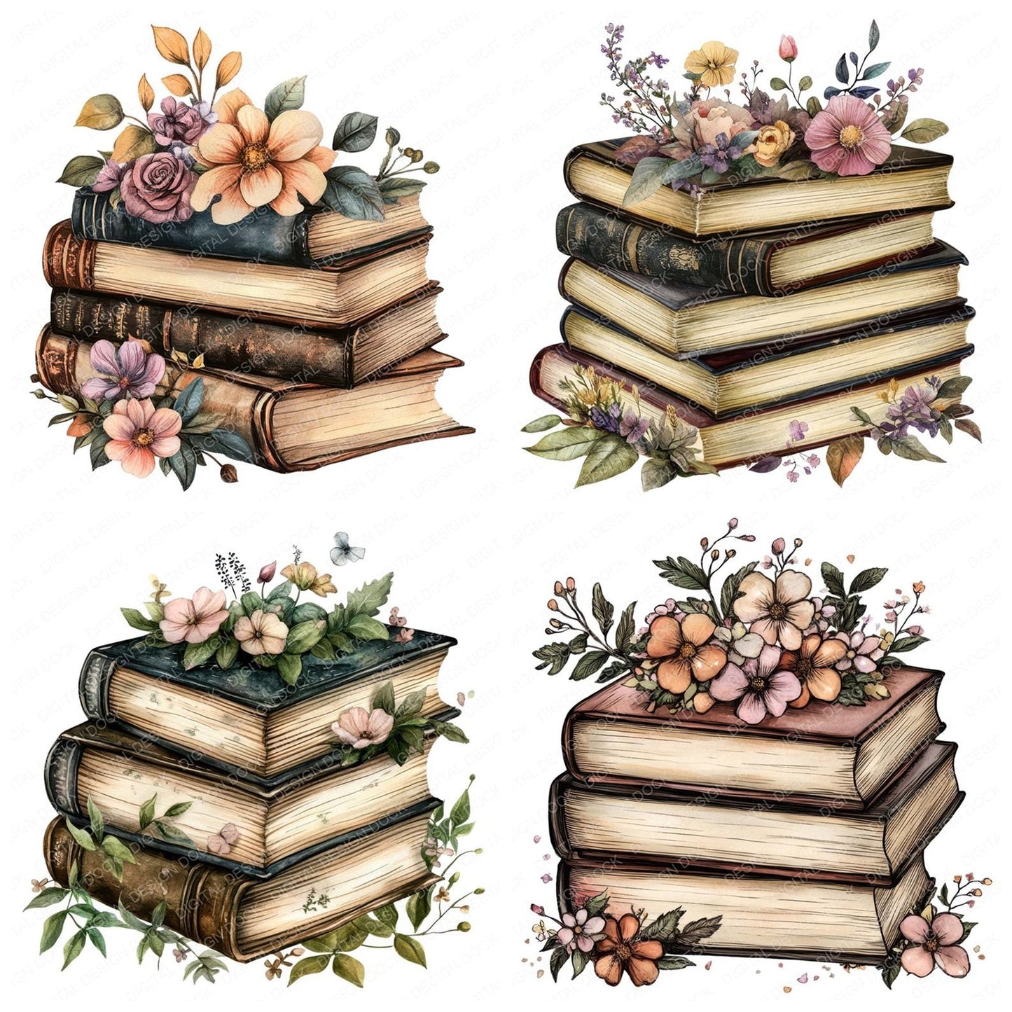 Floral Book Stack Clipart Set (DDD005380)