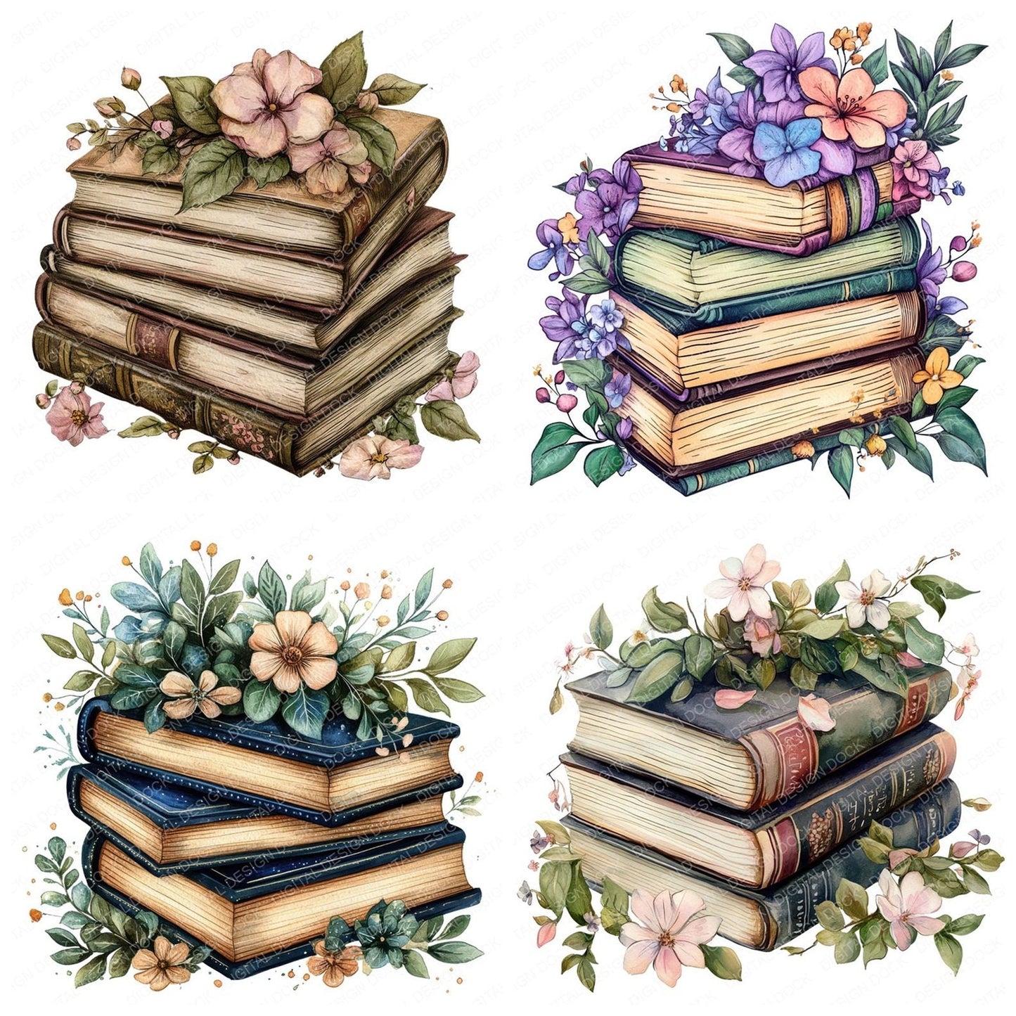 Floral Book Stack Clipart Set (DDD005380)