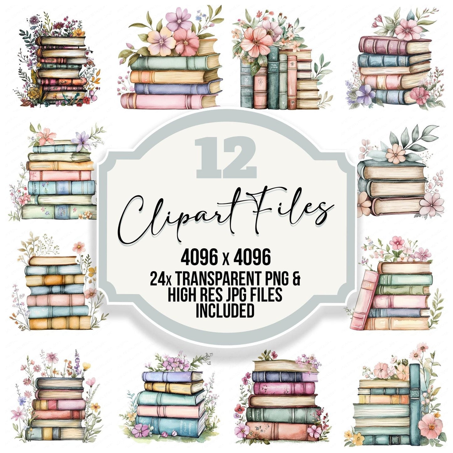 Floral Book Stack Clipart Set (DDD005381)